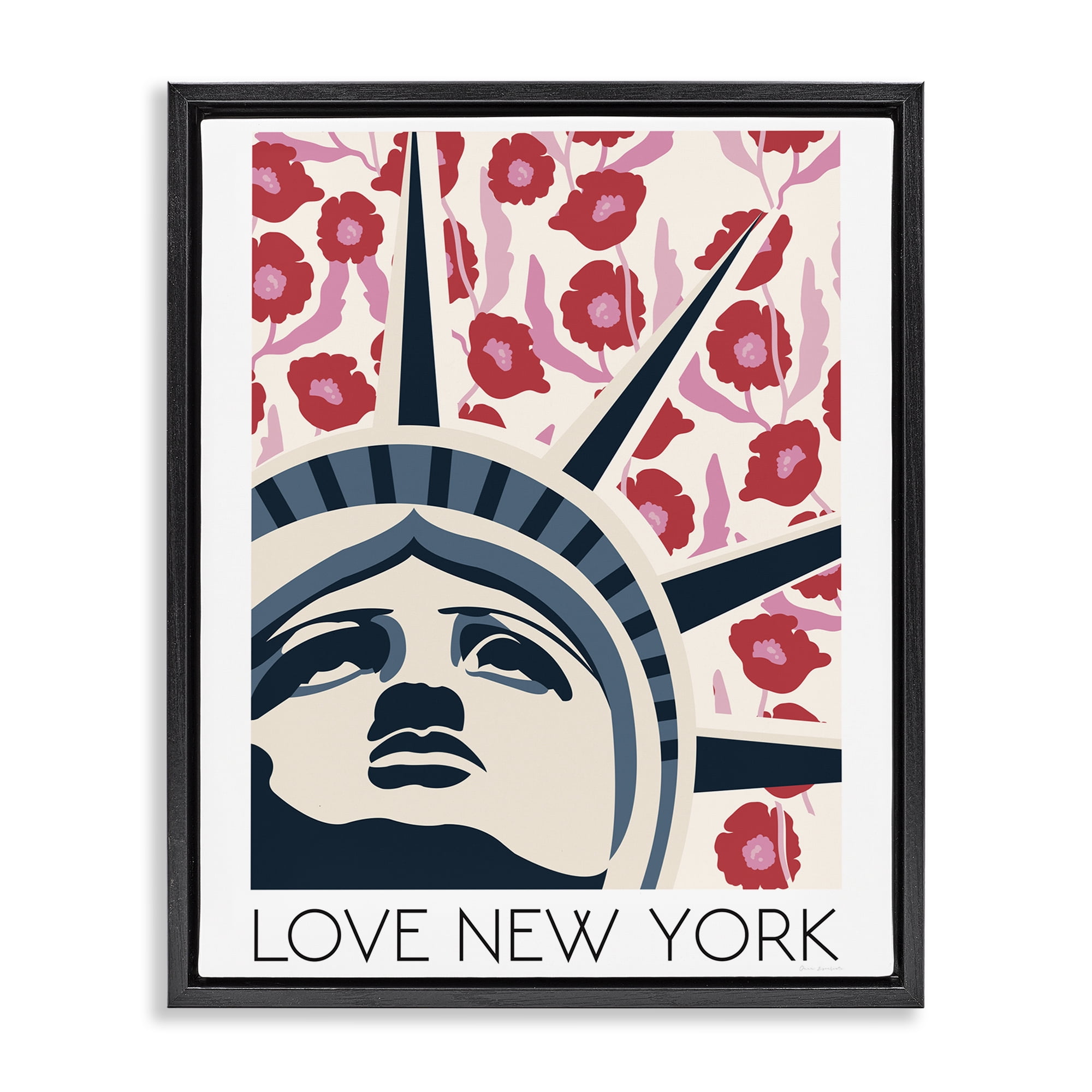 Stupell Industries Groovy Florals Love New York Black Framed Floater Canvas Wall Art, design by Omar Escalante