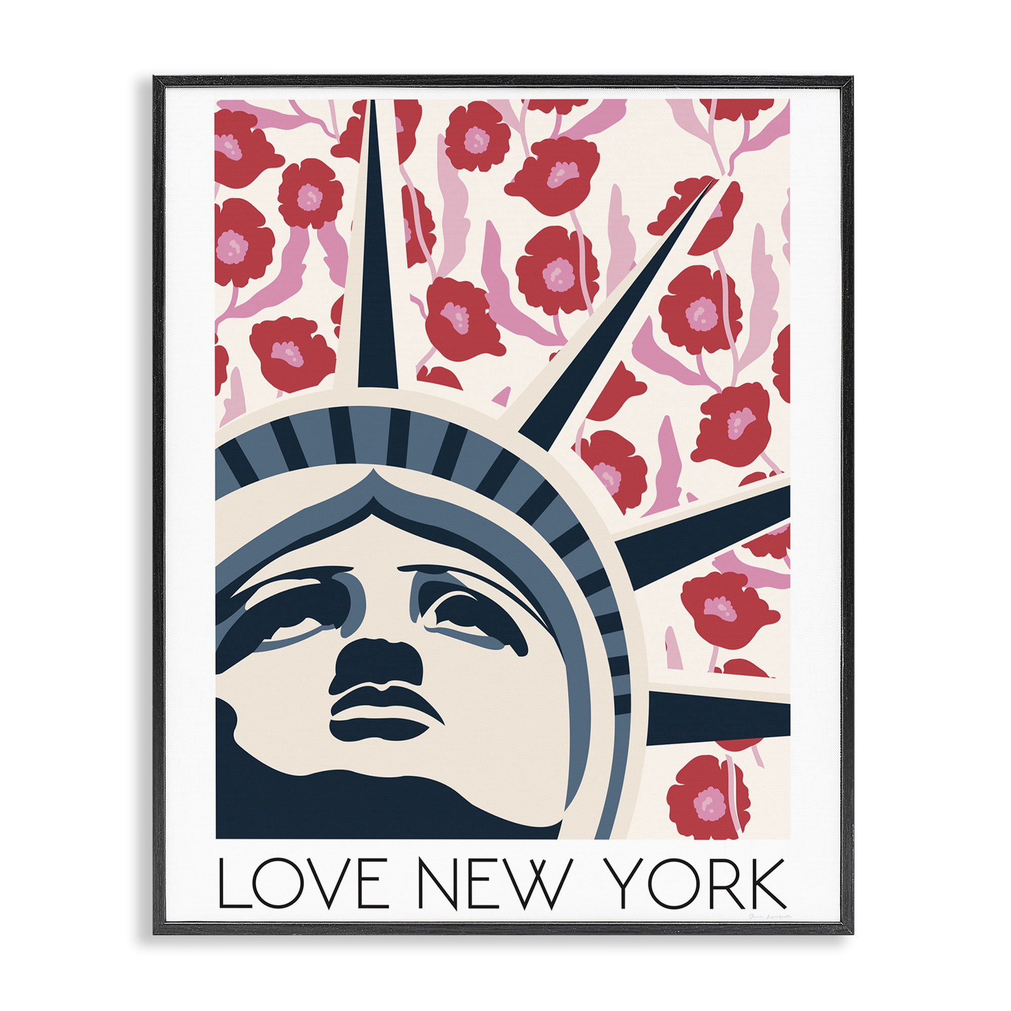 Stupell Industries Groovy Florals Love New York Black Framed Giclee Art, design by Omar Escalante