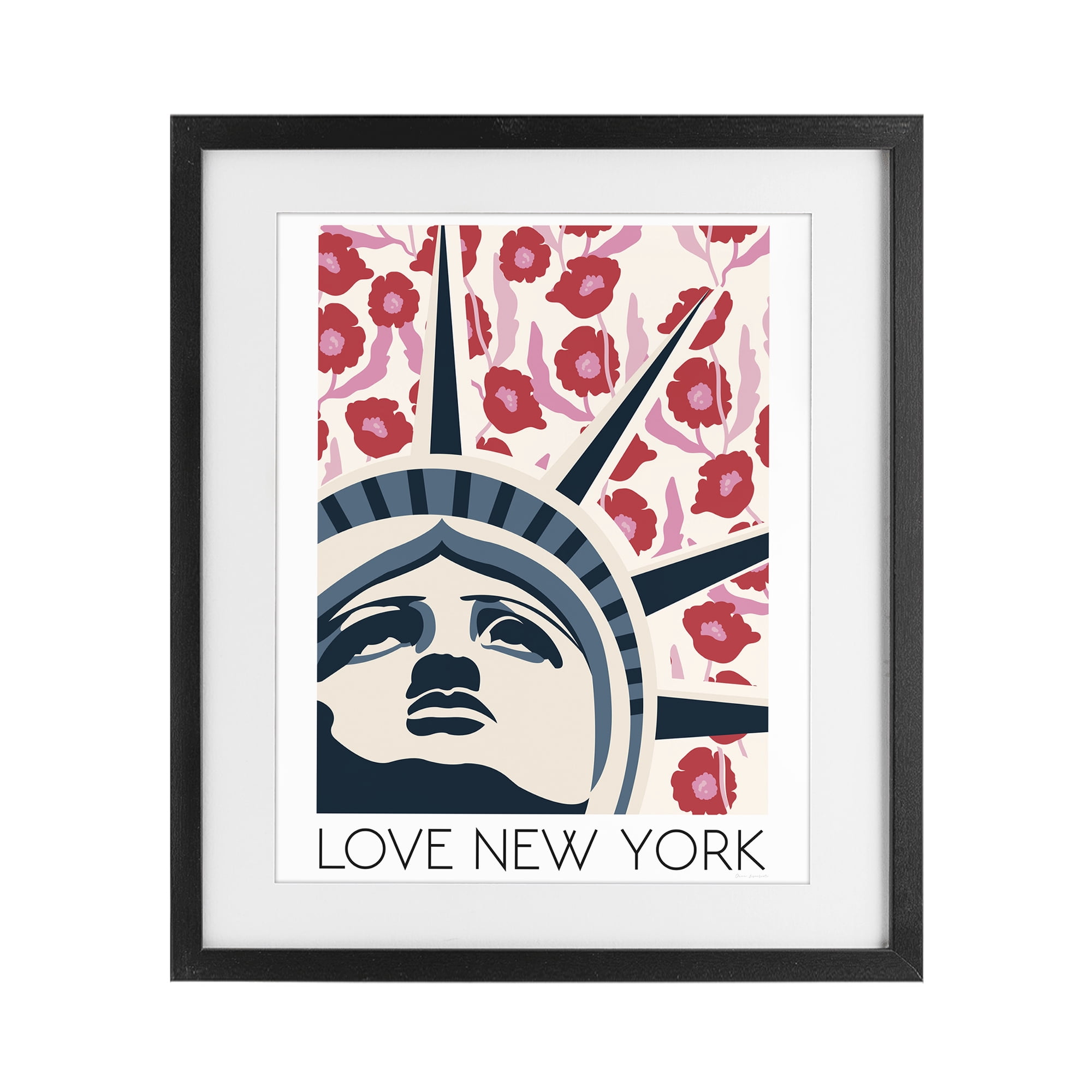 Stupell Industries Groovy Florals Love New York Black Framed Print Under Glass, design by Omar Escalante