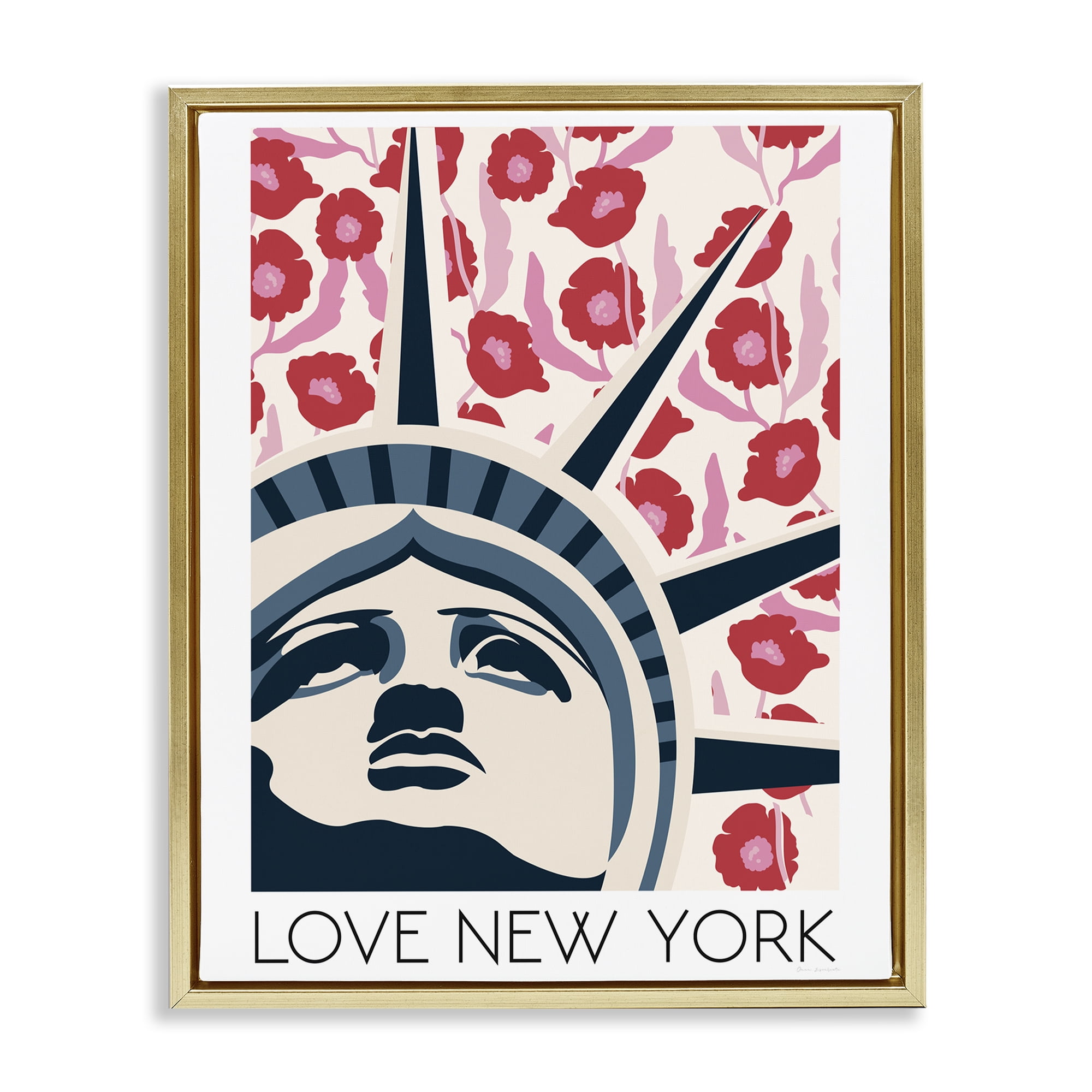 Stupell Industries Groovy Florals Love New York Gold Framed Floater Canvas Wall Art, design by Omar Escalante