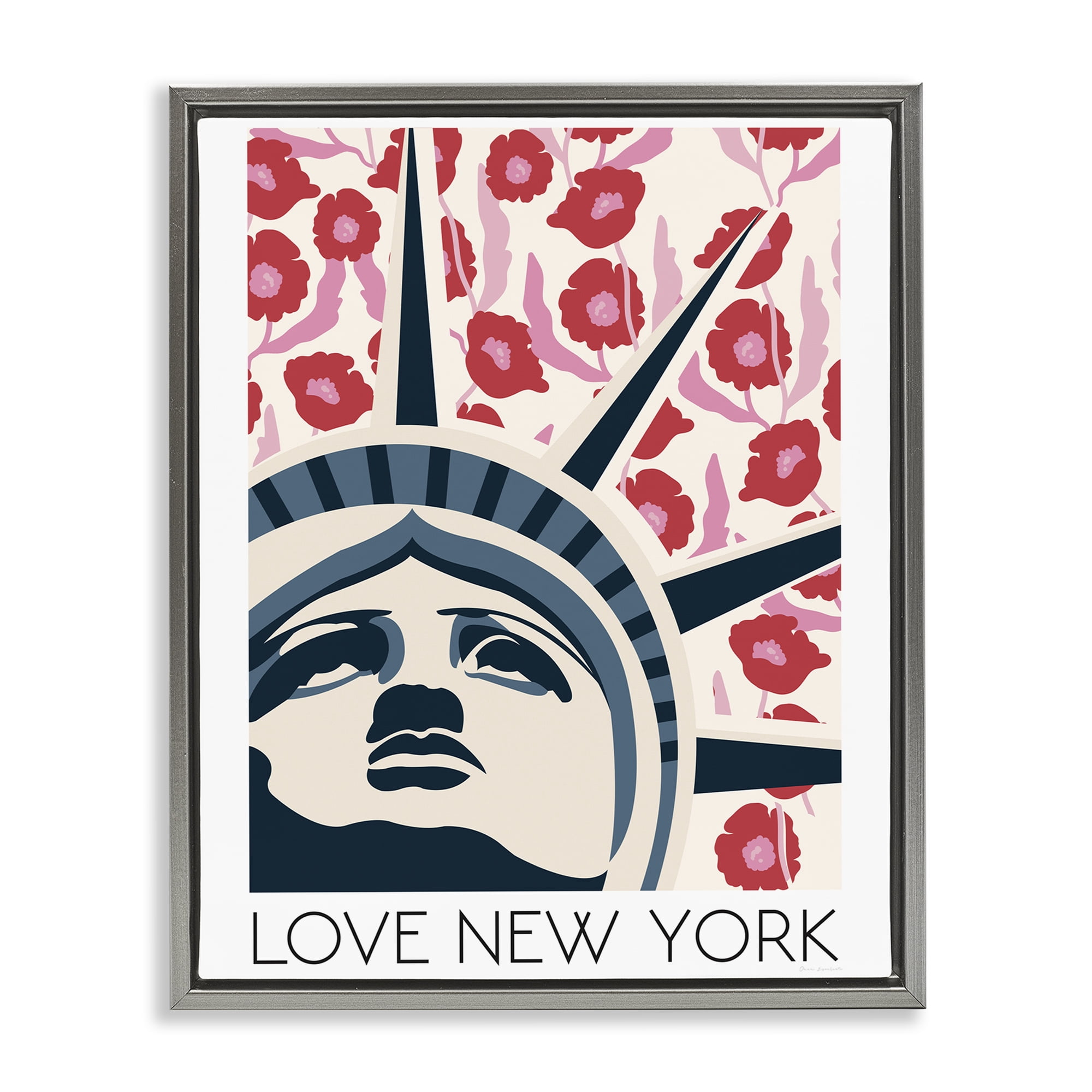 Stupell Industries Groovy Florals Love New York Gray Framed Floater Canvas Wall Art, design by Omar Escalante