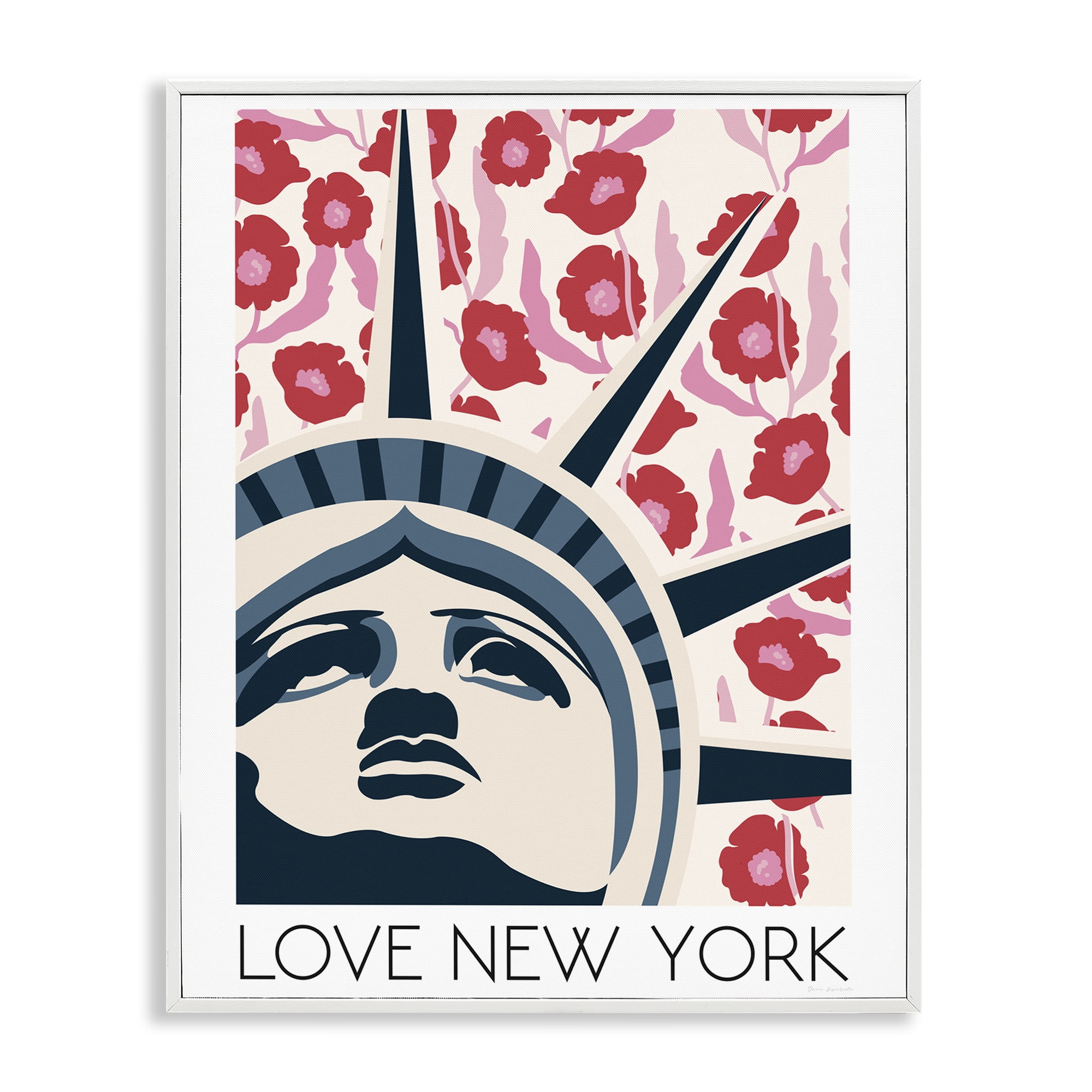 Stupell Industries Groovy Florals Love New York White Framed Giclee Art, design by Omar Escalante