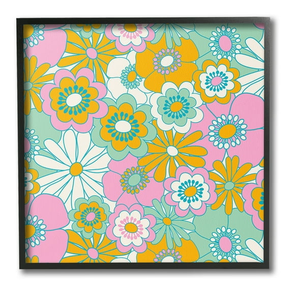 Stupell Industries Groovy Flower Pattern Botanical & Floral Painting Black Framed Art Print Wall Art, 12 x 12