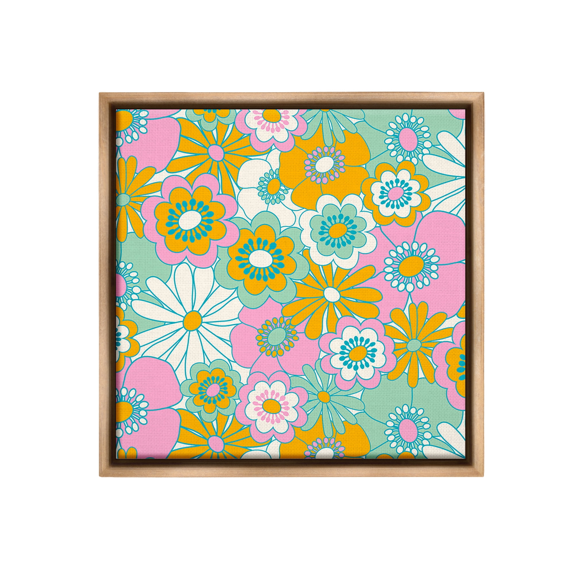 Stupell Industries Groovy Flower Pattern Botanical & Floral Painting Brown Floater Framed Canvas Art Print Wall Art, 18 x 18