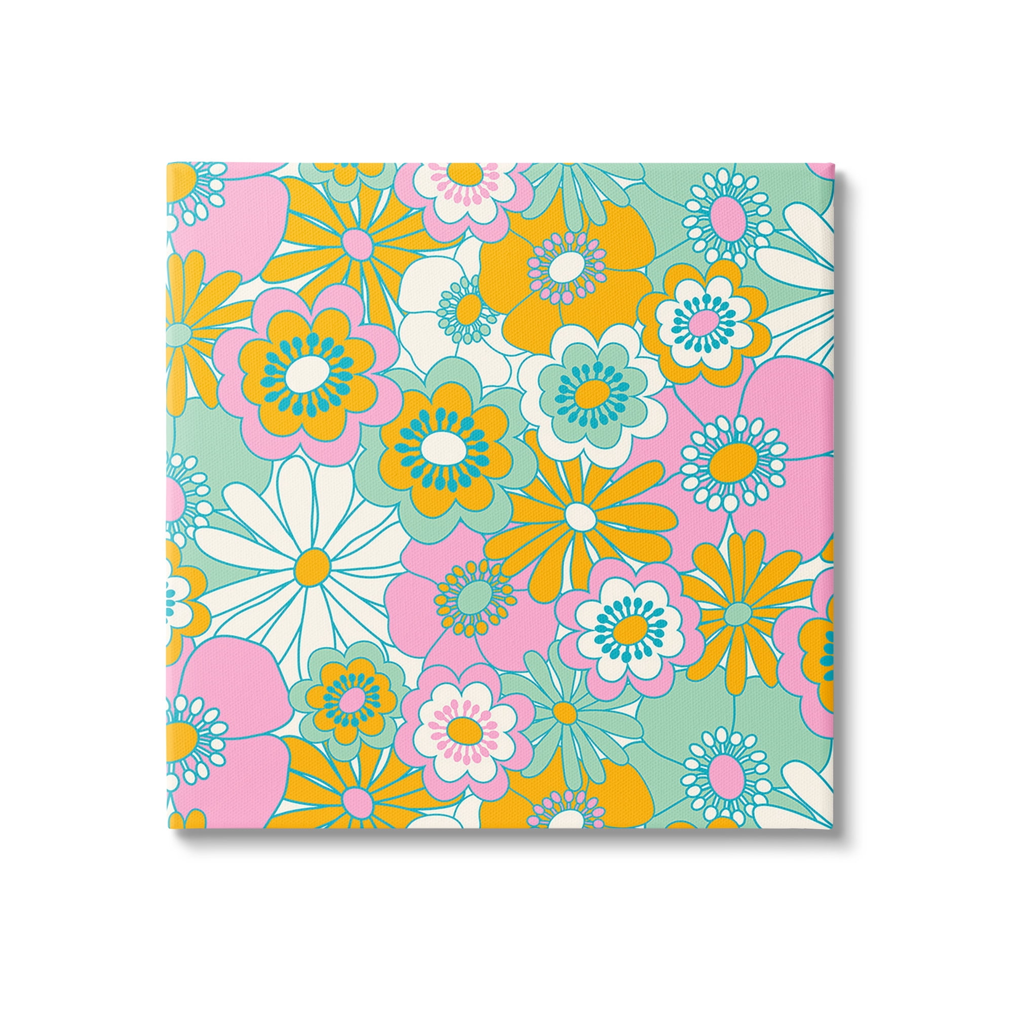 Stupell Industries Groovy Flower Pattern Botanical & Floral Painting Gallery Wrapped Canvas Art Print Wall Art, 30 x 30