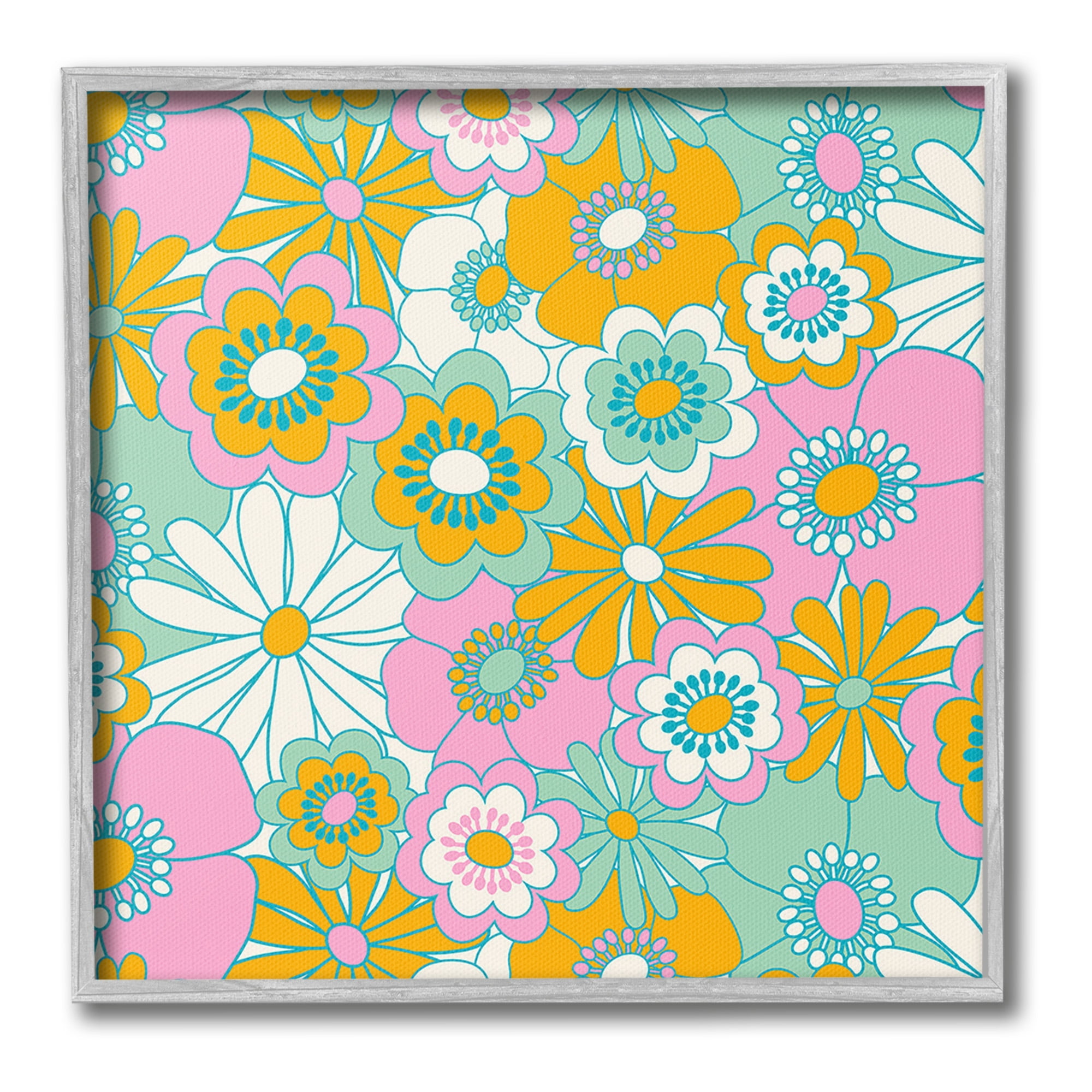 Stupell Industries Groovy Flower Pattern Botanical & Floral Painting Gray Framed Art Print Wall Art, 17 x 17