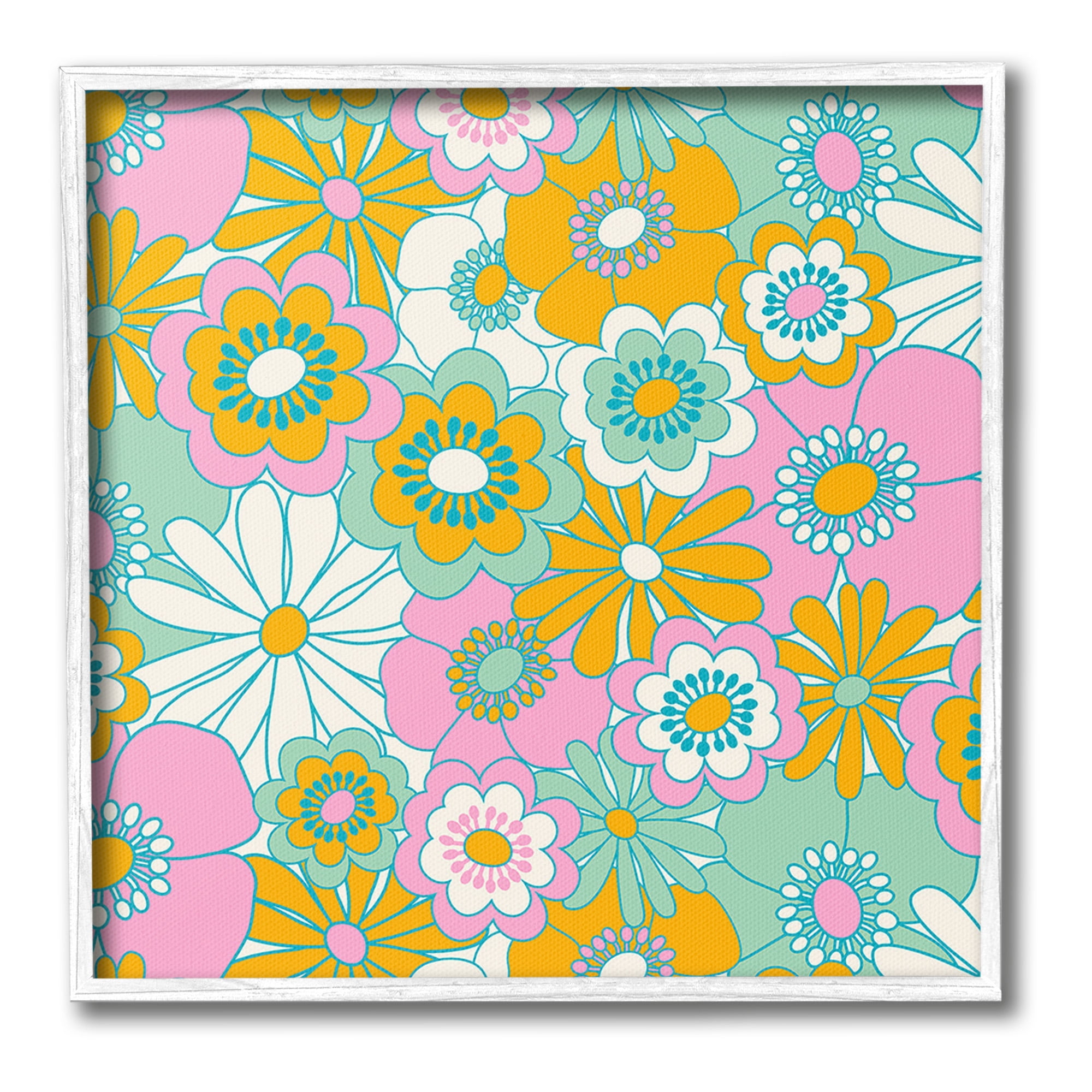 Stupell Industries Groovy Flower Pattern Botanical & Floral Painting White Framed Art Print Wall Art, 17 x 17