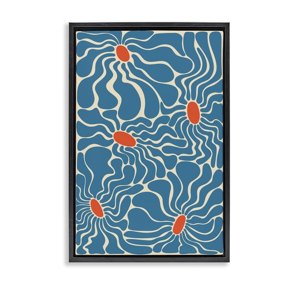 Stupell Industries Mid-Century Groovy Fluid Flowers Black Floating Frame Canvas Art, 17 x 25, by Carrie Cantwell