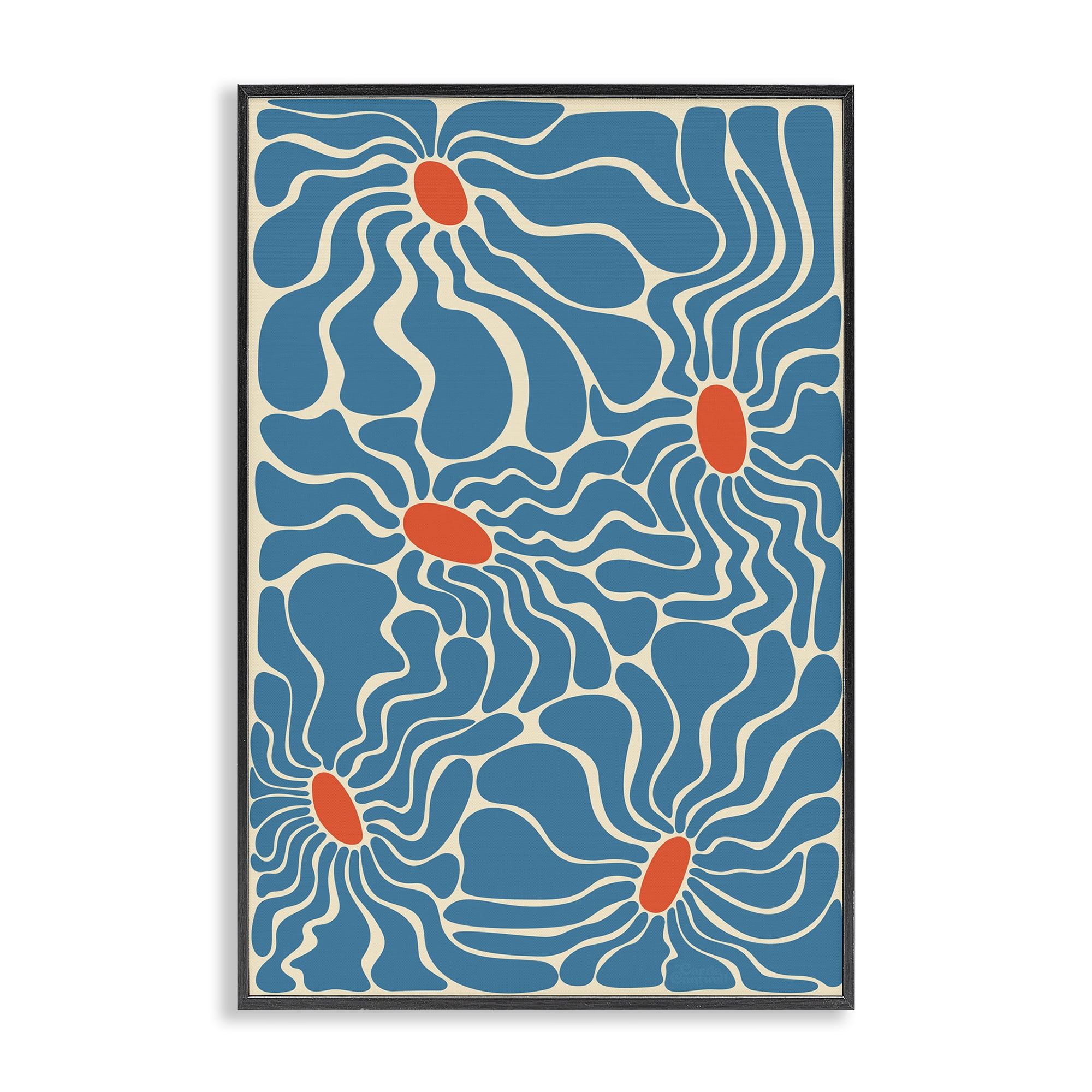 Stupell Industries Groovy Fluid Flowers Botanical & Floral Painting Black Framed Art Print Wall Art, 20 x 30