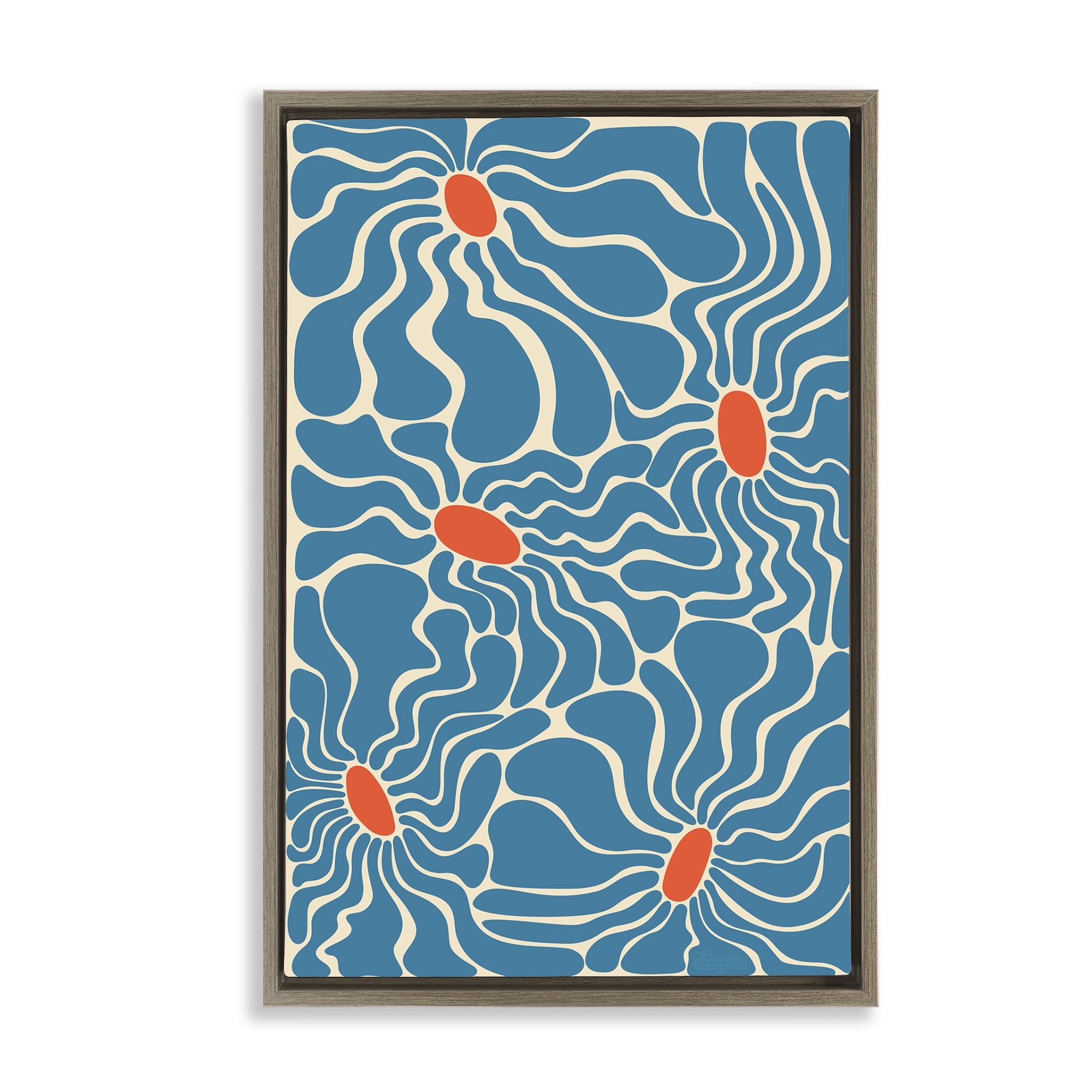 Stupell Industries Groovy Fluid Flowers Botanical & Floral Painting Brown Floater Framed Art Print Wall Art, 17 x 25
