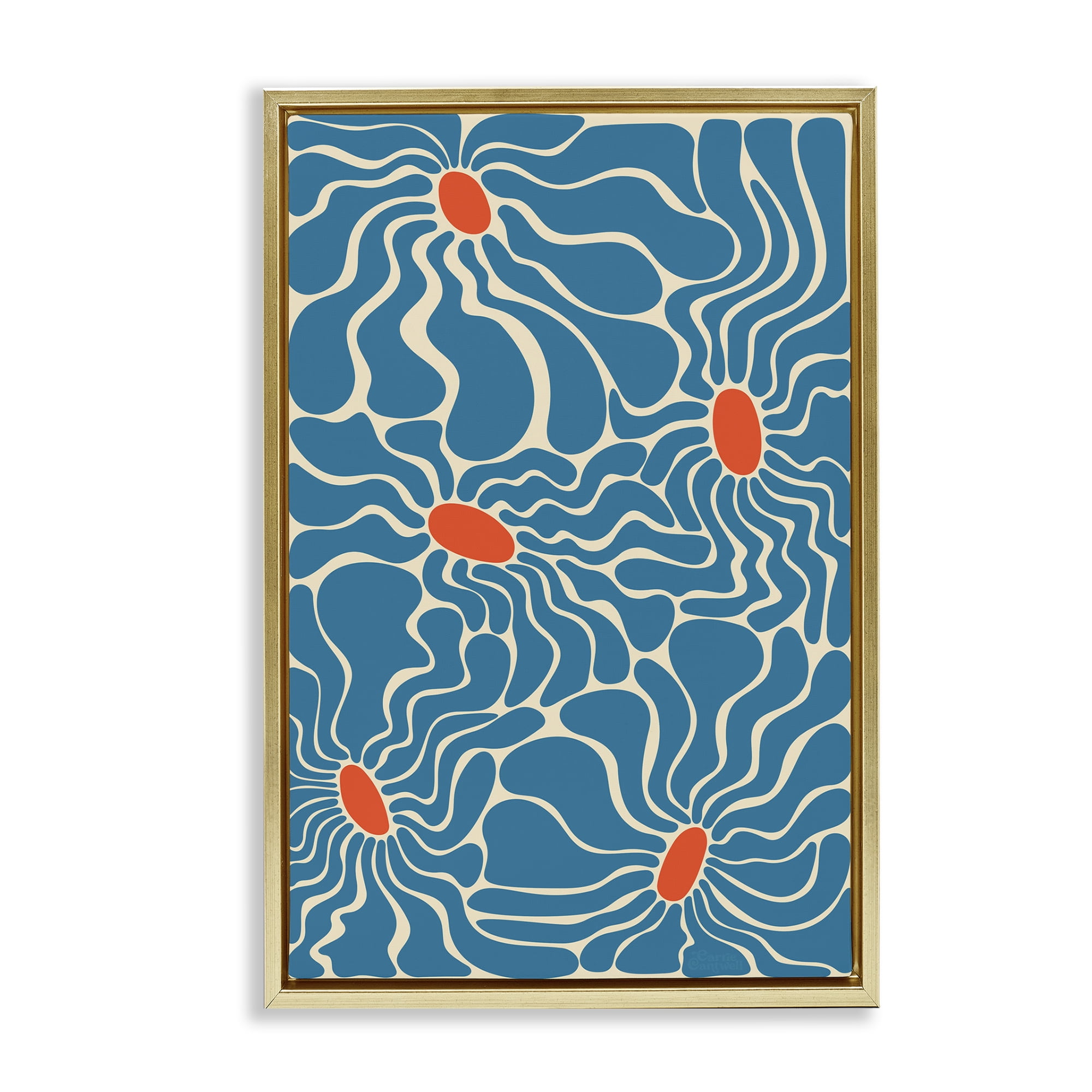 Stupell Industries Groovy Fluid Flowers Botanical & Floral Painting Gold Floater Framed Art Print Wall Art, 17 x 25
