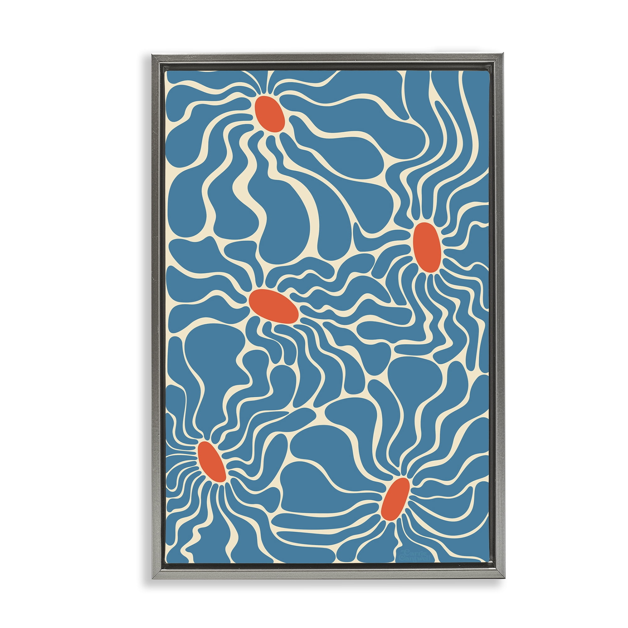 Stupell Industries Groovy Fluid Flowers Botanical & Floral Painting Gray Floater Framed Art Print Wall Art, 17 x 25