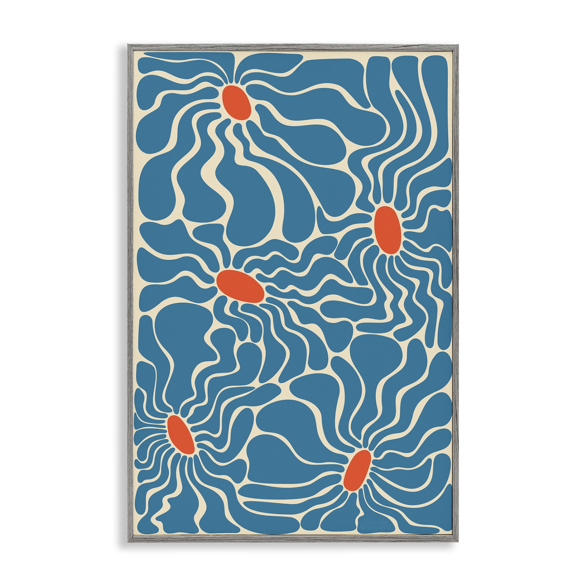 Stupell Industries Groovy Fluid Flowers Botanical & Floral Painting Gray Framed Art Print Wall Art, 20 x 30