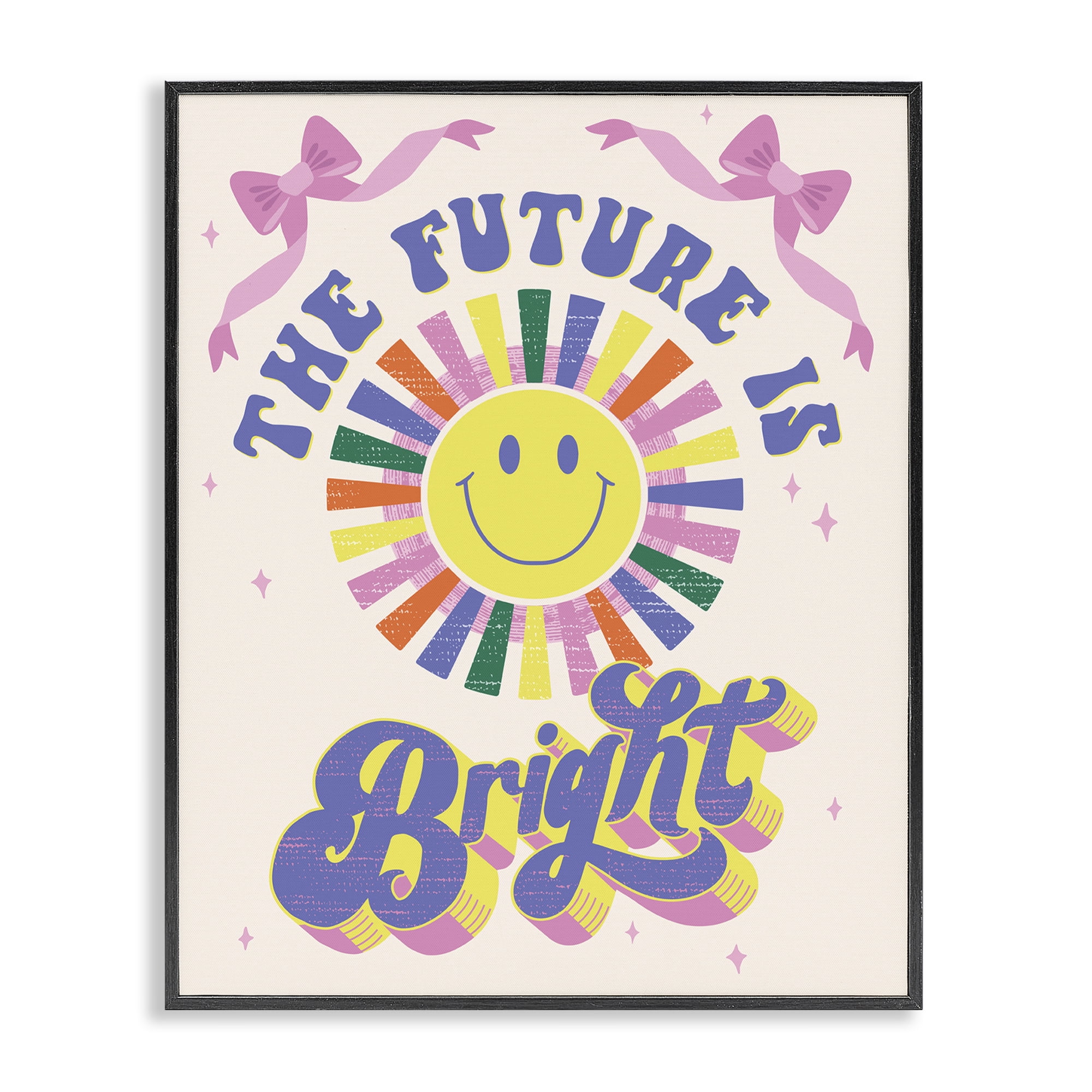 Stupell Industries Groovy Future Is Bright Text & Numbers Painting Black Framed Art Print Wall Art, 16 x 20