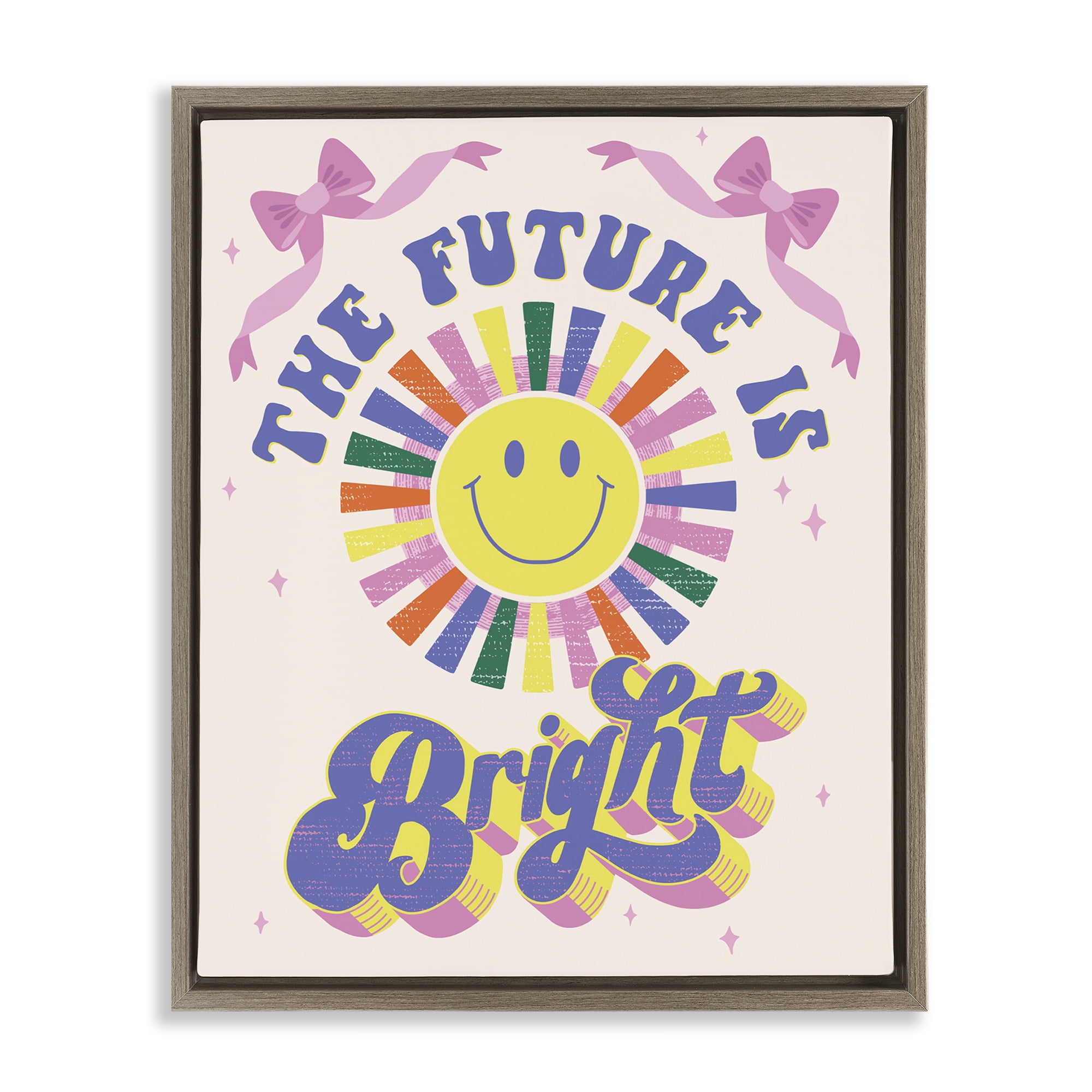 Stupell Industries Groovy Future Is Bright Text & Numbers Painting Brown Floater Framed Canvas Art Print Wall Art, 25 x 31