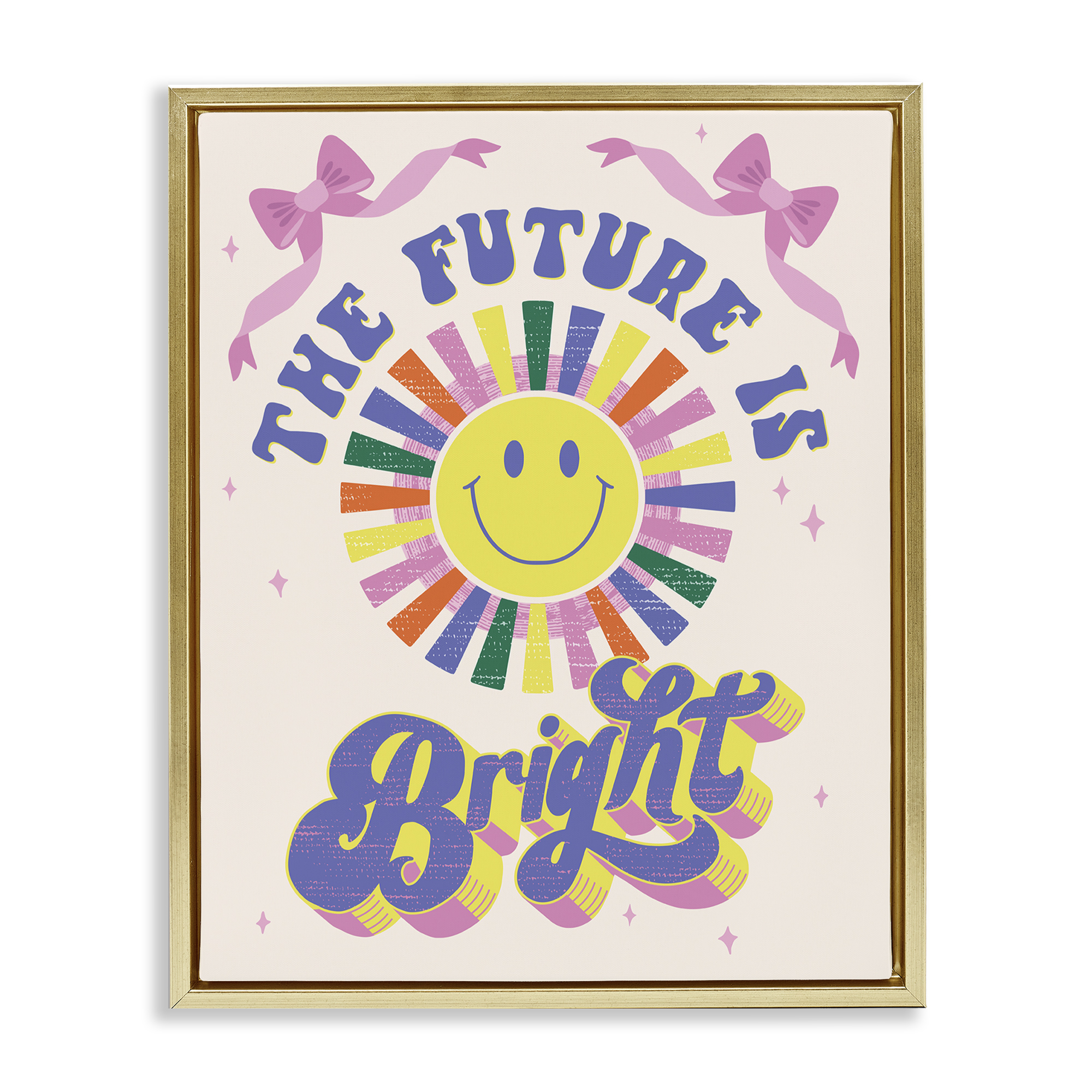 Stupell Industries Groovy Future Is Bright Text & Numbers Painting Gold Floater Framed Canvas Art Print Wall Art, 25 x 31