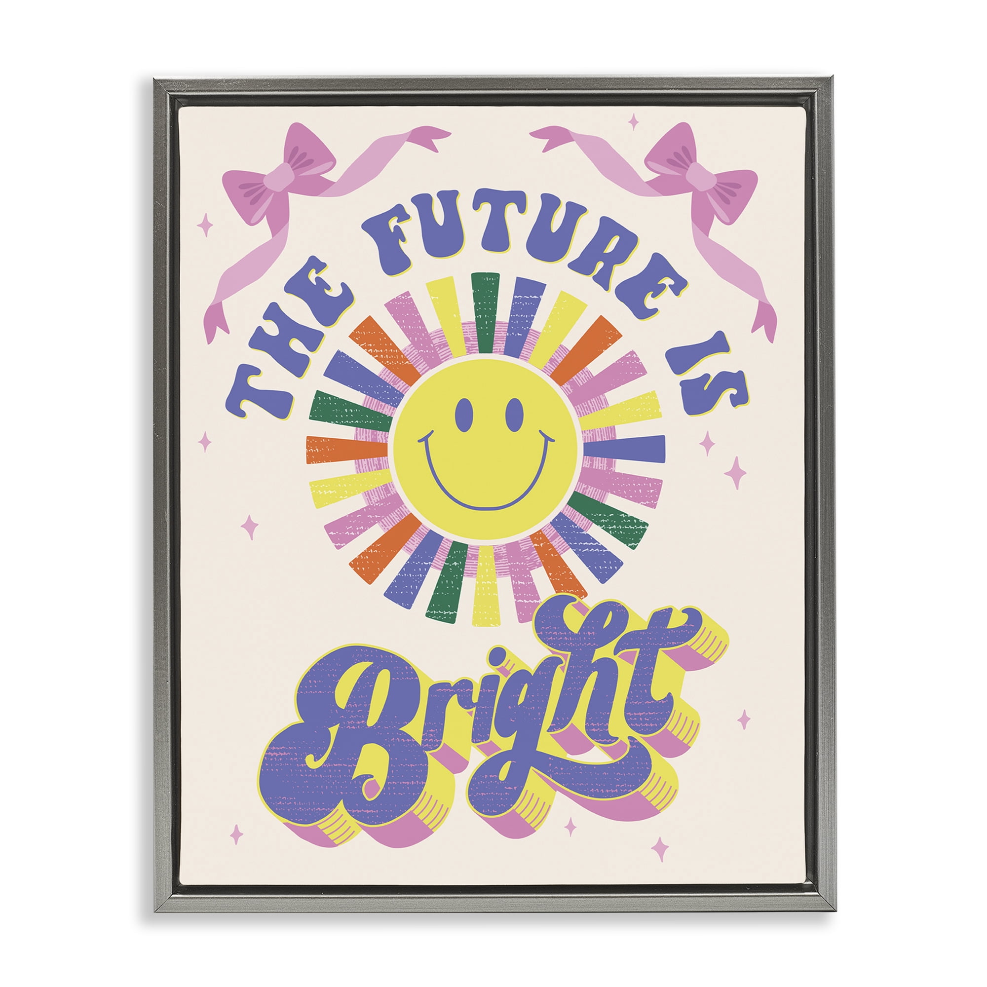 Stupell Industries Groovy Future Is Bright Text & Numbers Painting Gray Floater Framed Canvas Art Print Wall Art, 17 x 21