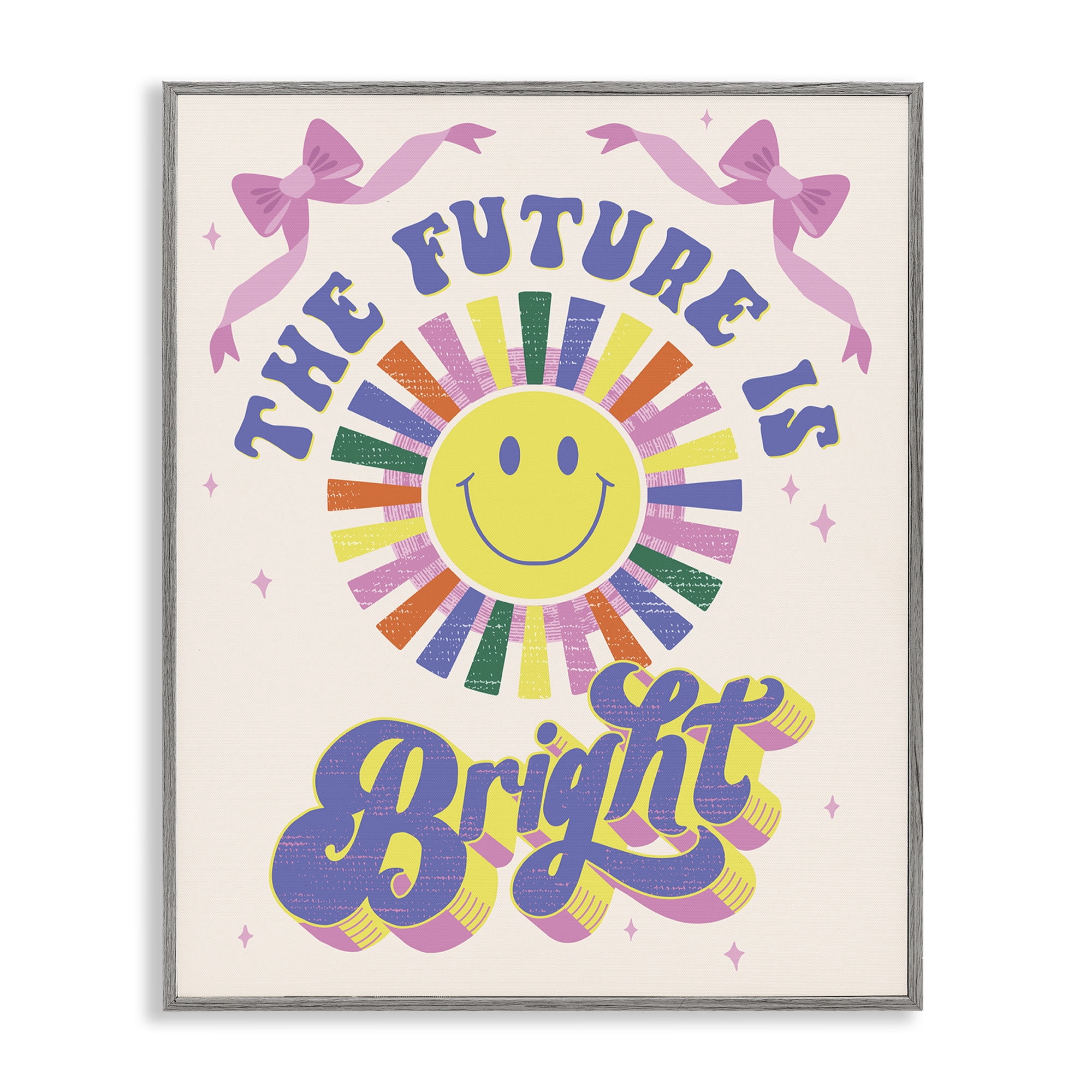 Stupell Industries Groovy Future Is Bright Text & Numbers Painting Gray Framed Art Print Wall Art, 11 x 14