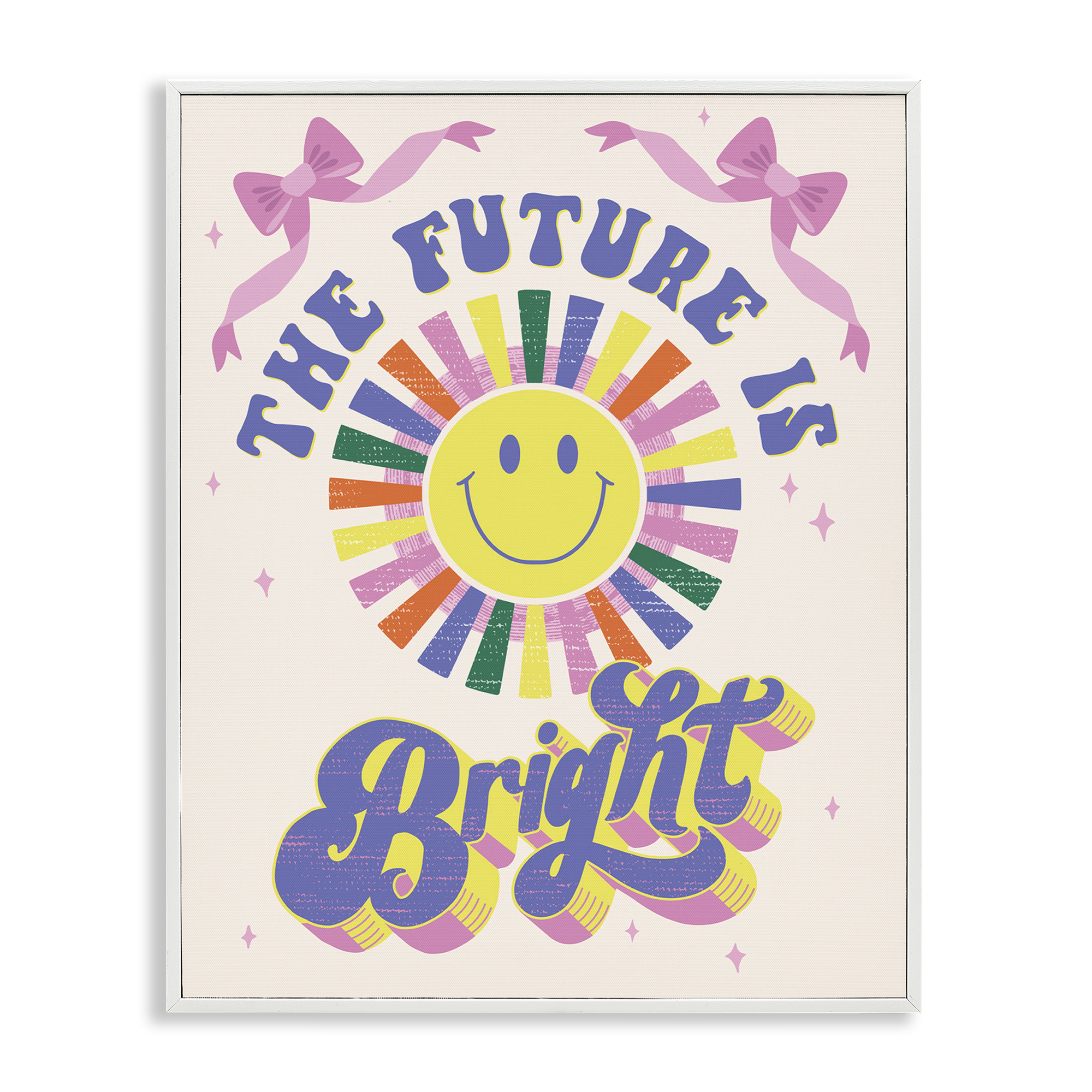 Stupell Industries Groovy Future Is Bright Text & Numbers Painting White Framed Art Print Wall Art, 16 x 20