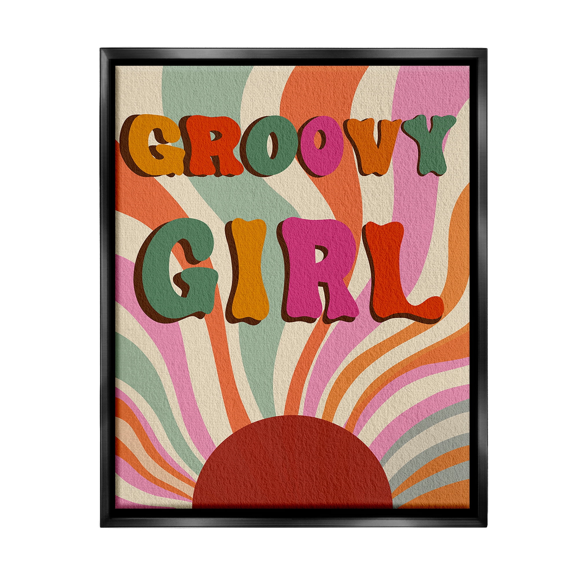 Stupell Industries Groovy Girl Patterned Typography Painting Black Floater Framed Canvas Art Print Wall Art, 25 x 31