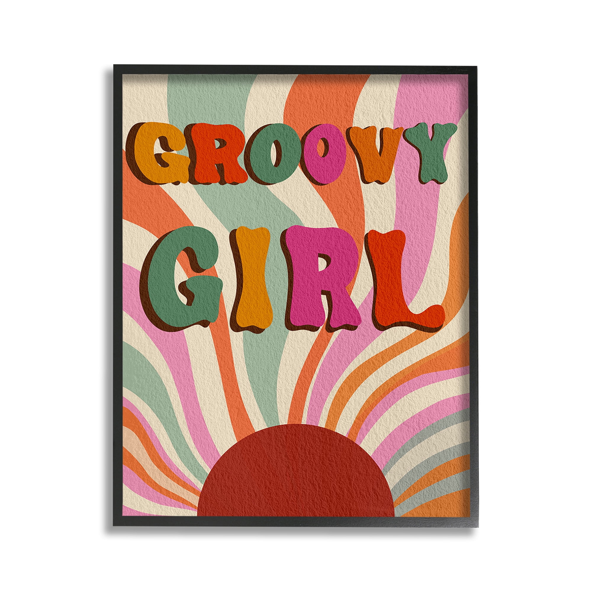 Stupell Industries Groovy Girl Patterned Typography Painting Black Framed Art Print Wall Art, 11 x 14