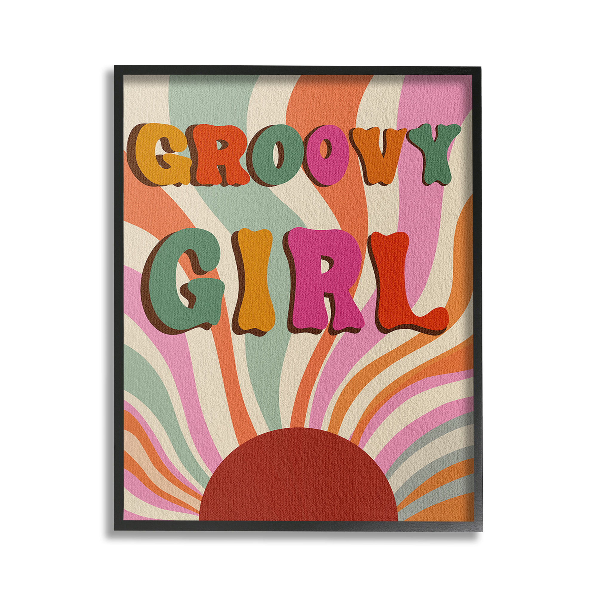 Stupell Industries Groovy Girl Patterned Typography Painting Black Framed Art Print Wall Art, 16 x 20