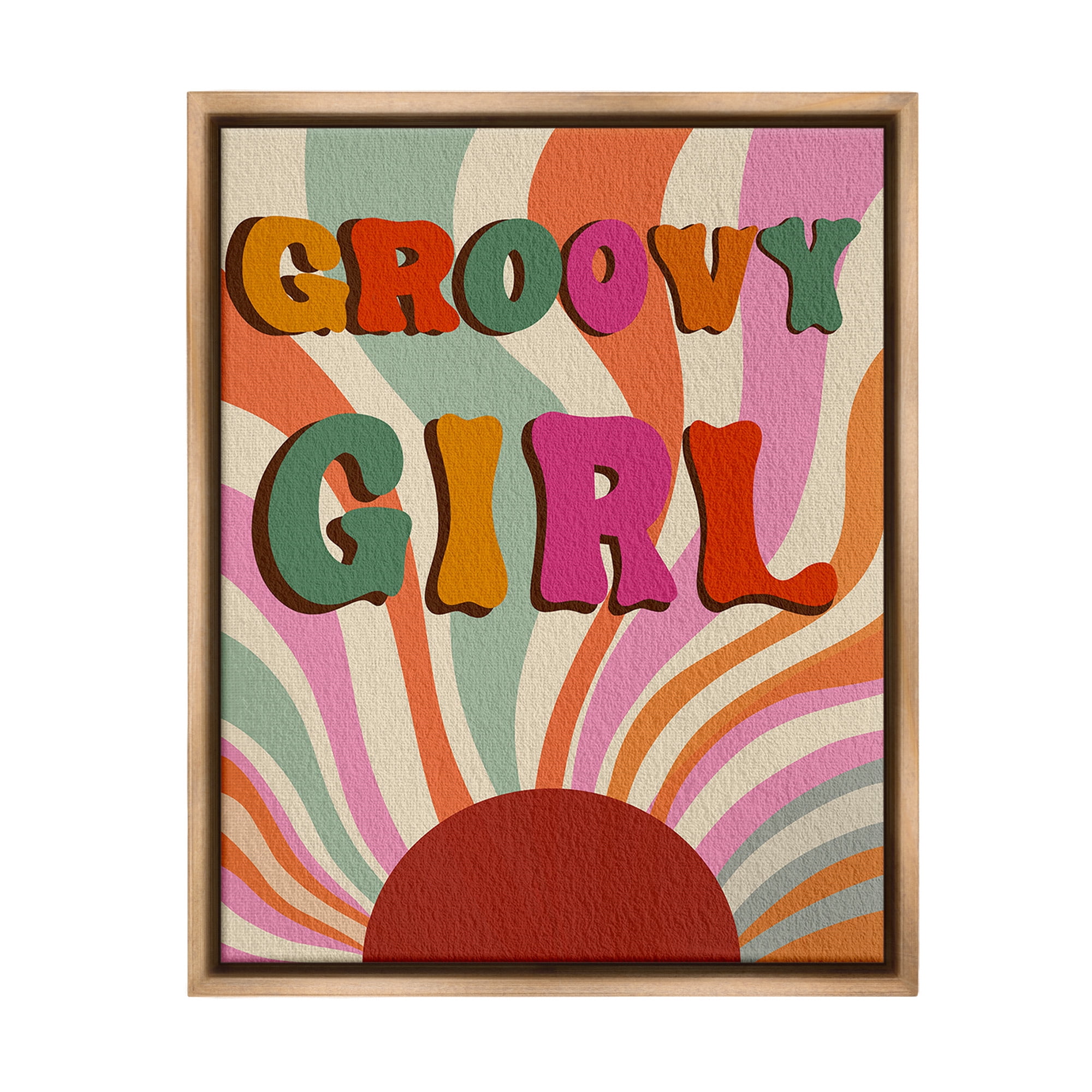 Stupell Industries Groovy Girl Patterned Typography Painting Brown Floater Framed Canvas Art Print Wall Art, 17 x 21