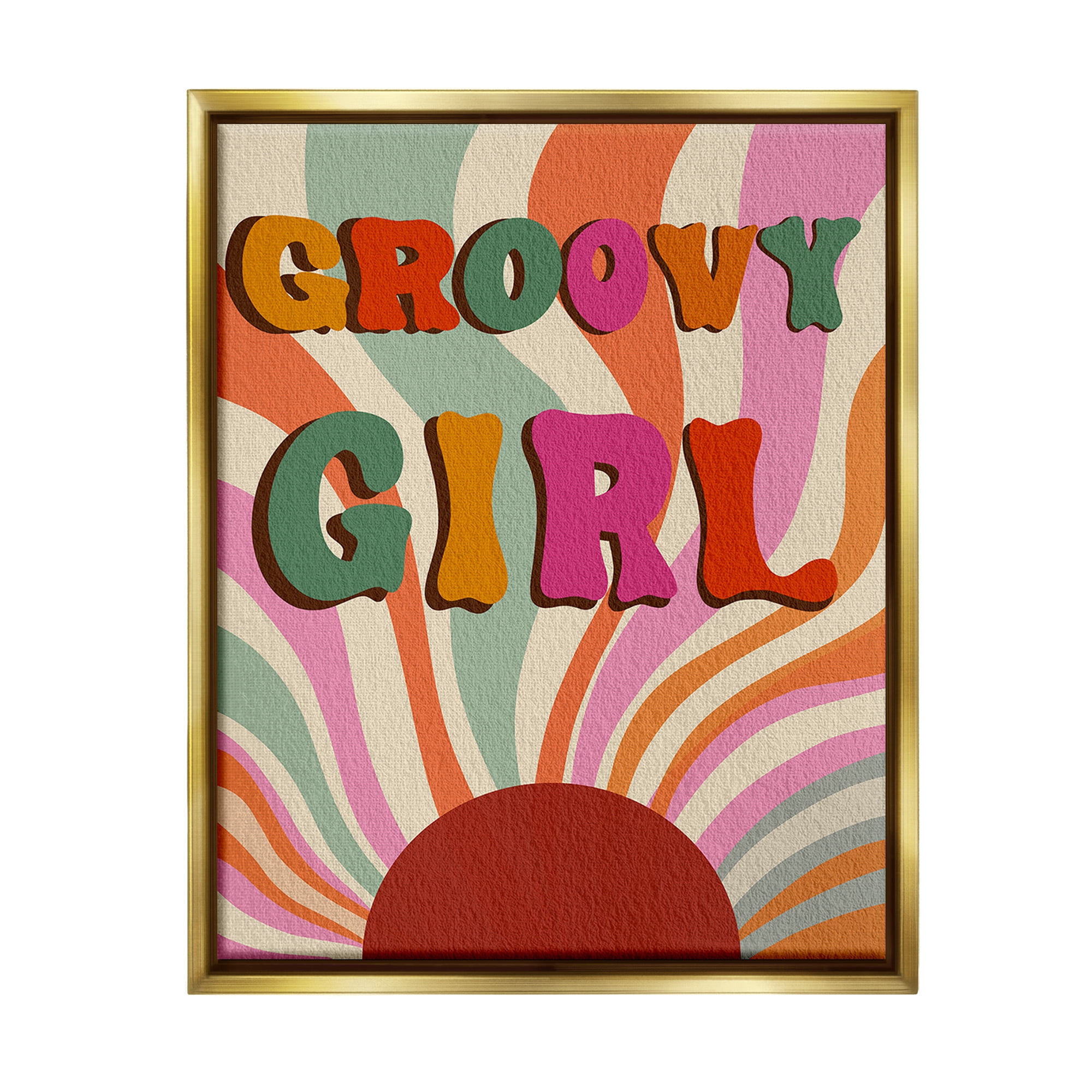 Stupell Industries Groovy Girl Patterned Typography Painting Gold Floater Framed Canvas Art Print Wall Art, 17 x 21