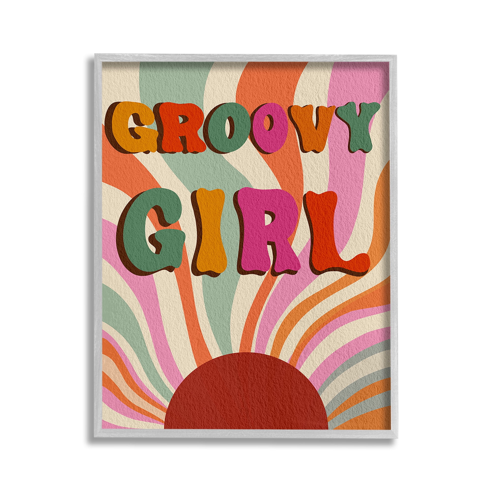 Stupell Industries Groovy Girl Patterned Typography Painting Gray Framed Art Print Wall Art, 11 x 14