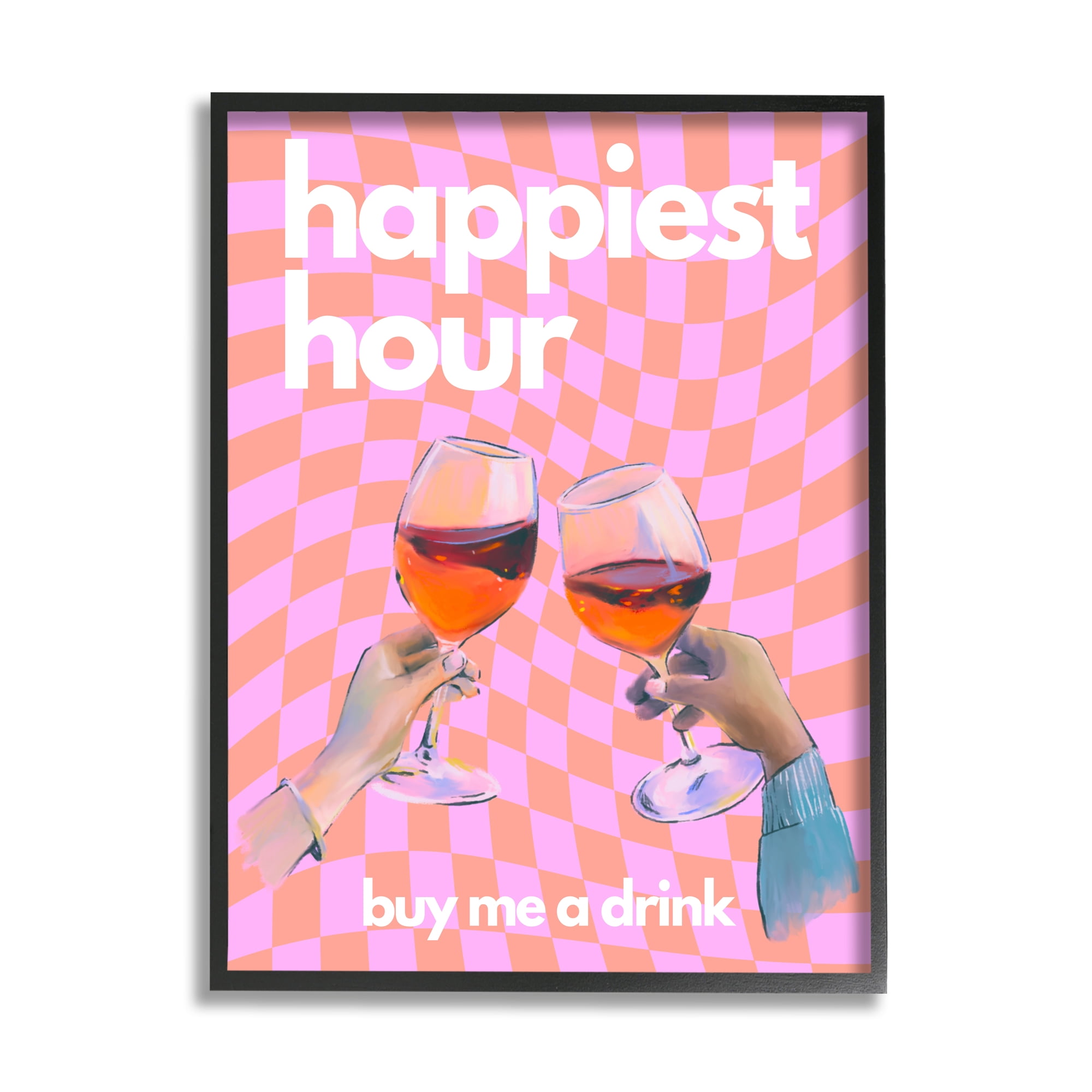 Stupell Industries Groovy Happiest Hour Food & Beverage Painting Black Framed Art Print Wall Art, 16 x 20