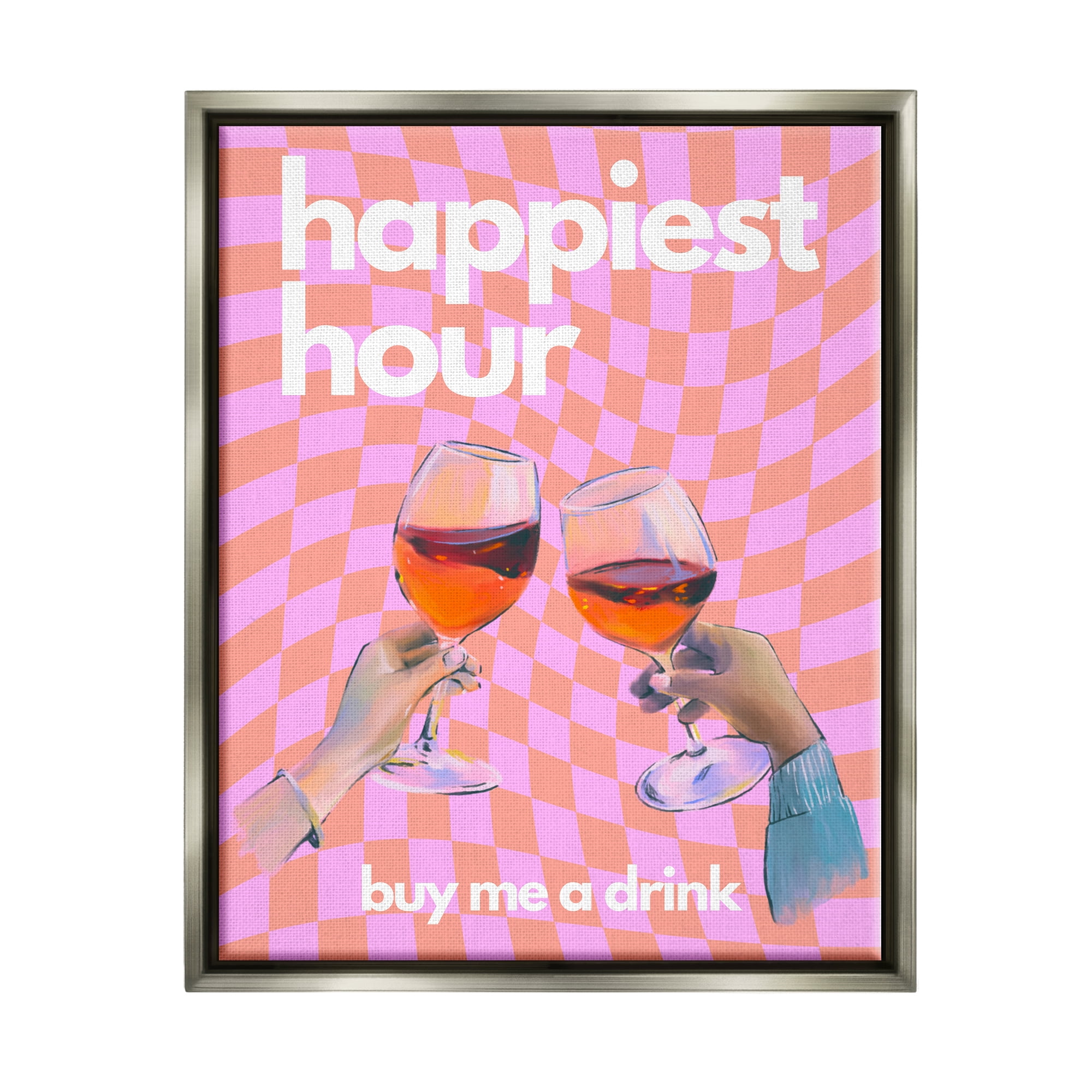 Stupell Industries Groovy Happiest Hour Food & Beverage Painting Gray Floater Framed Canvas Art Print Wall Art, 25 x 31