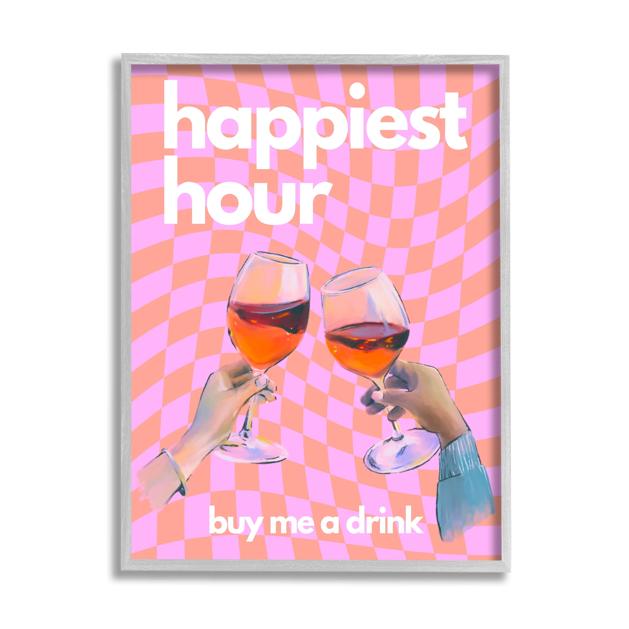 Stupell Industries Groovy Happiest Hour Food & Beverage Painting Gray Framed Art Print Wall Art, 11 x 14
