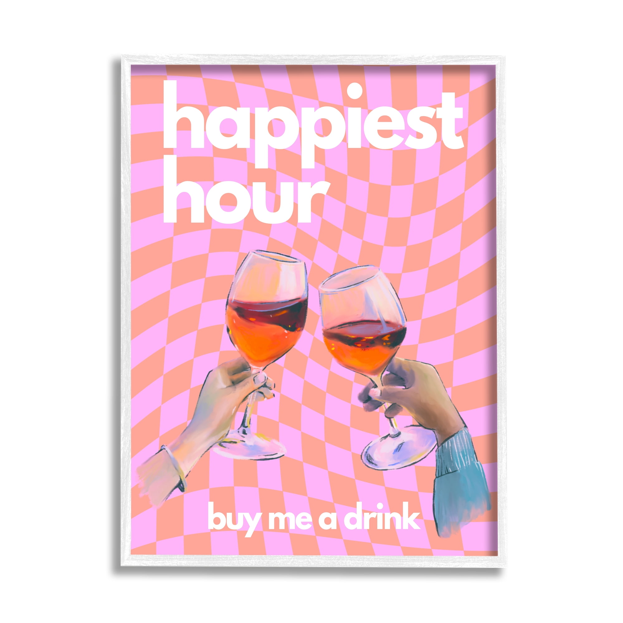 Stupell Industries Groovy Happiest Hour Food & Beverage Painting White Framed Art Print Wall Art, 16 x 20