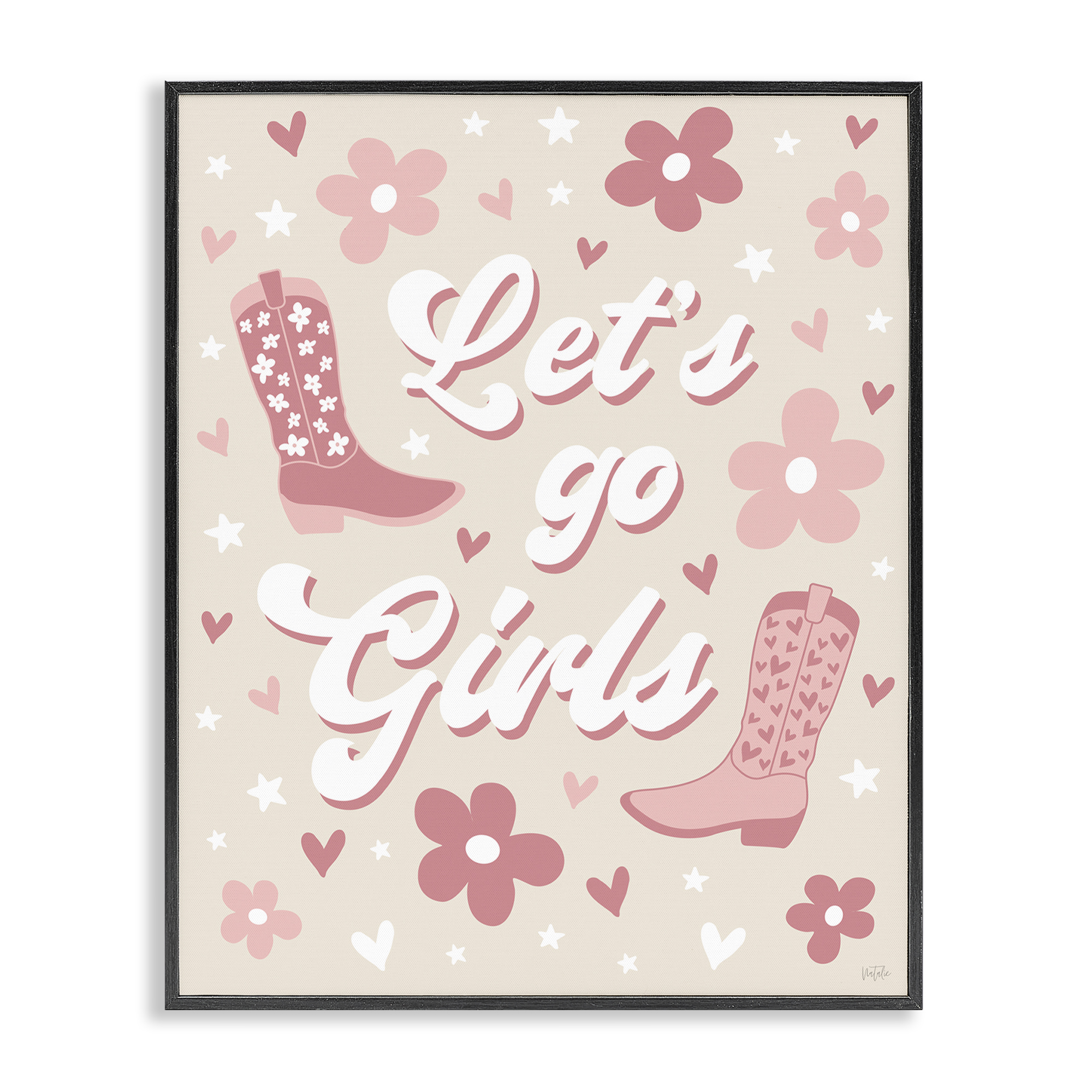 Stupell Industries Groovy Let's Go Girls Entertainment Painting Black Framed Art Print Wall Art, 24 x 30