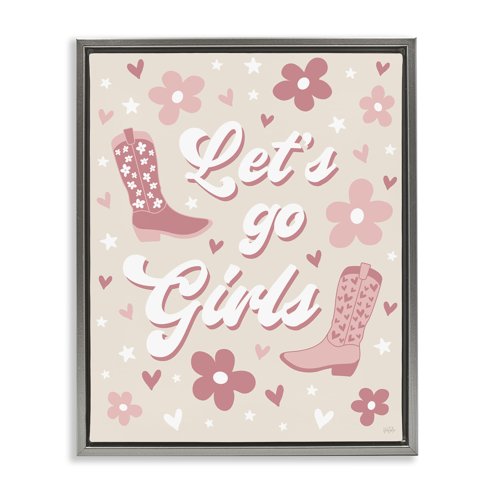 Stupell Industries Groovy Let's Go Girls Entertainment Painting Gray Floater Framed Canvas Art Print Wall Art, 17 x 21