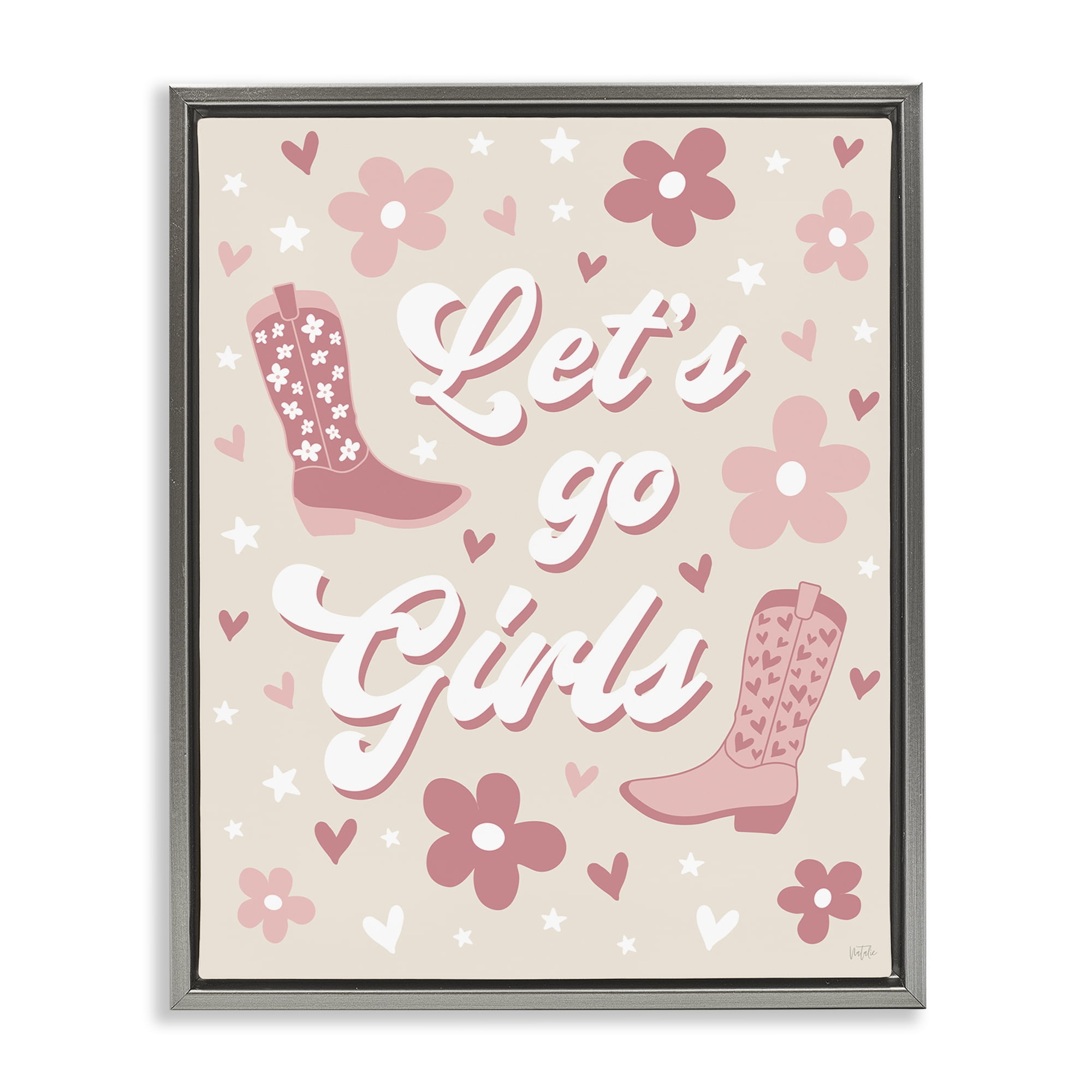 Stupell Industries Groovy Let's Go Girls Entertainment Painting Gray Floater Framed Canvas Art Print Wall Art, 25 x 31