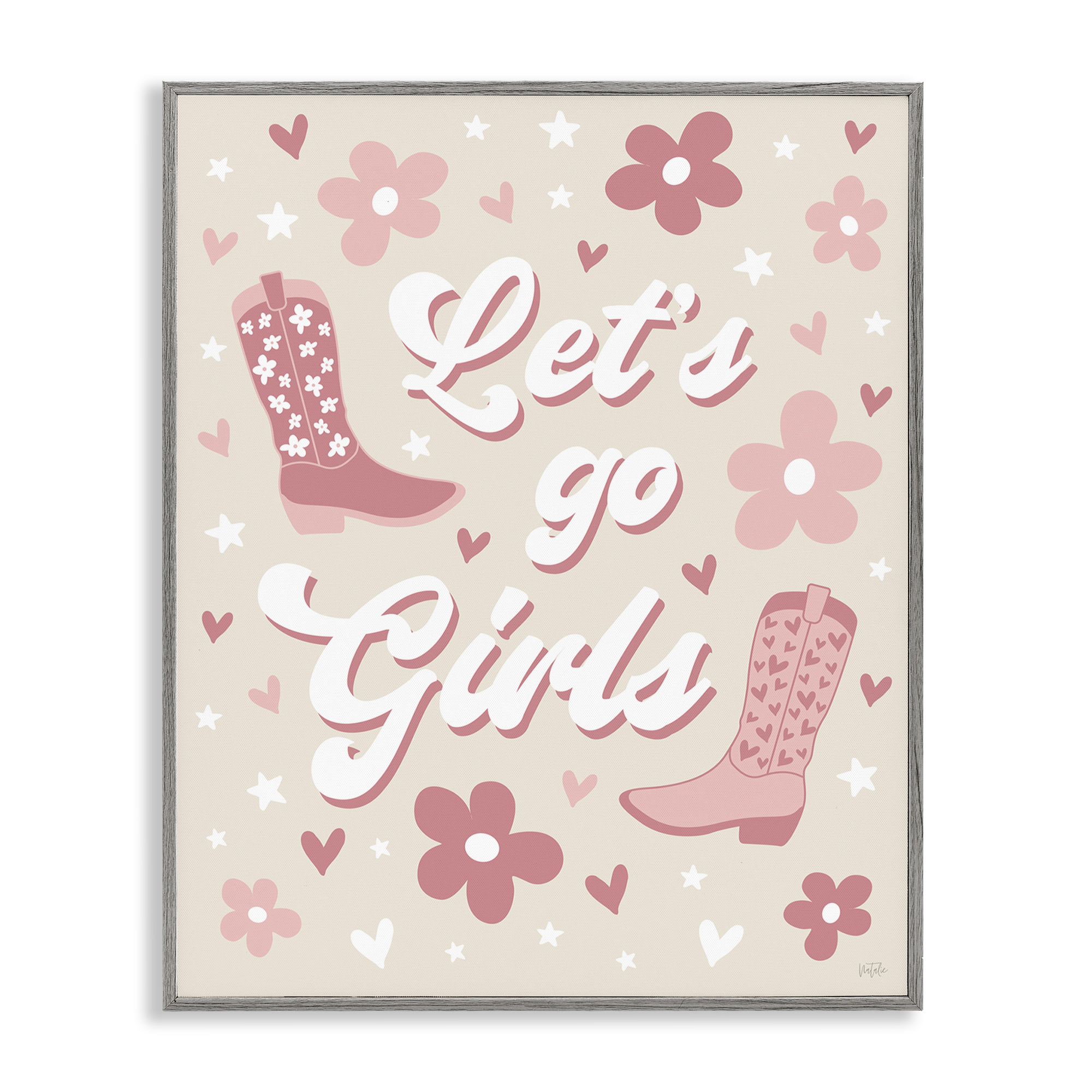 Stupell Industries Groovy Let's Go Girls Entertainment Painting Gray Framed Art Print Wall Art, 16 x 20