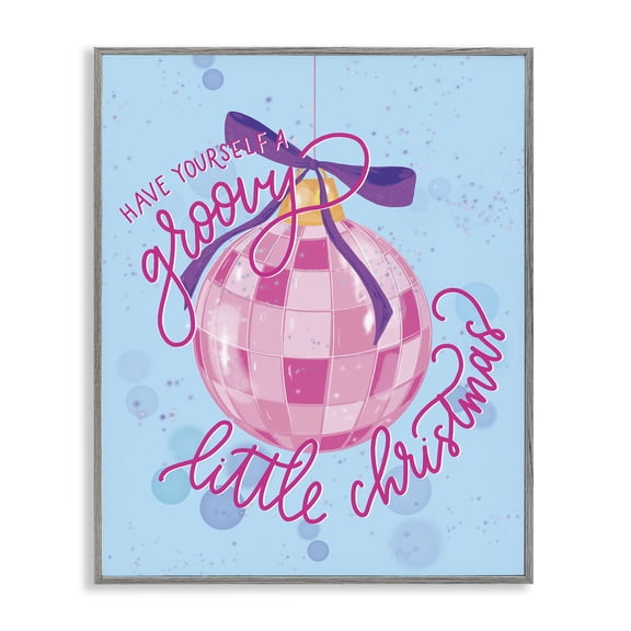 Stupell Industries Groovy Little Christmas Bauble Quotes and Sayings Painting Gray Framed Art Print Wall Art, 24 x 30