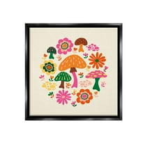 Stupell Industries Groovy Mushrooms & Daisies Botanical & Floral Painting Black Floater Framed Canvas Art Print Wall Art, 18 x 18