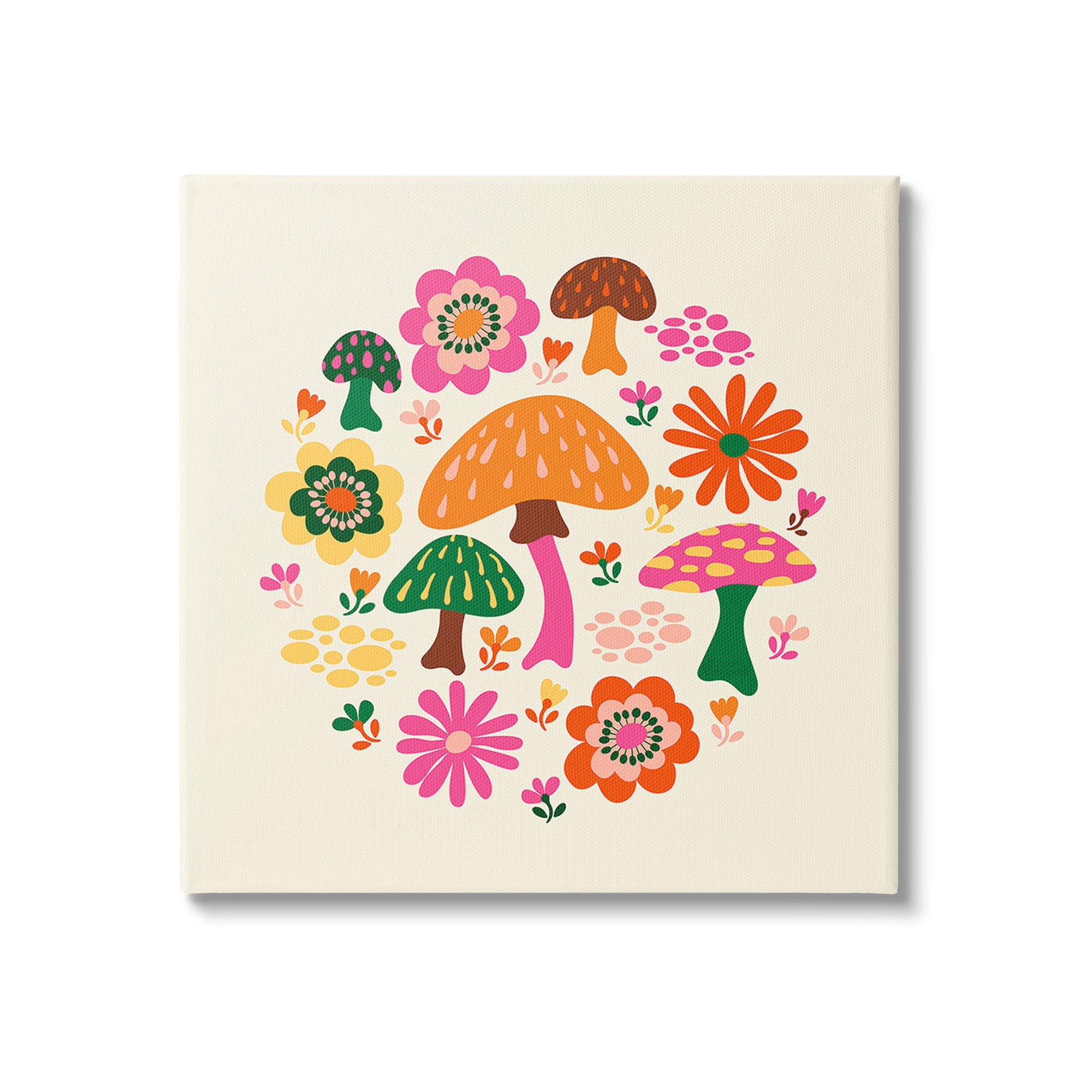 Stupell Industries Groovy Mushrooms & Daisies Botanical & Floral Painting Gallery Wrapped Canvas Art Print Wall Art, 36 x 36