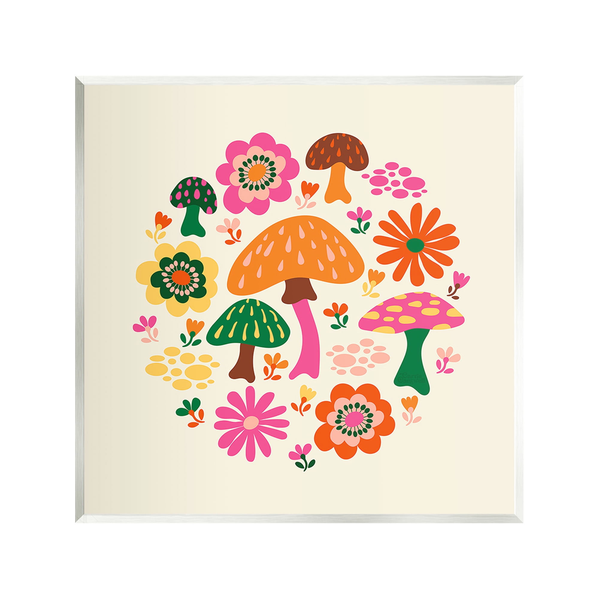 Stupell Industries Groovy Mushrooms & Daisies Botanical & Floral Painting Unframed Art Print Wall Art, 12 x 12