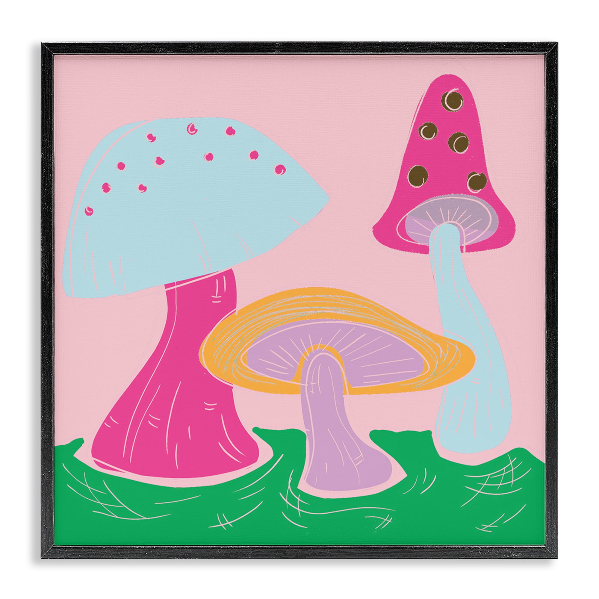 Stupell Industries Groovy Mushrooms Dancing Plants & Flowers Painting Black Framed Art Print Wall Art, 24 x 24