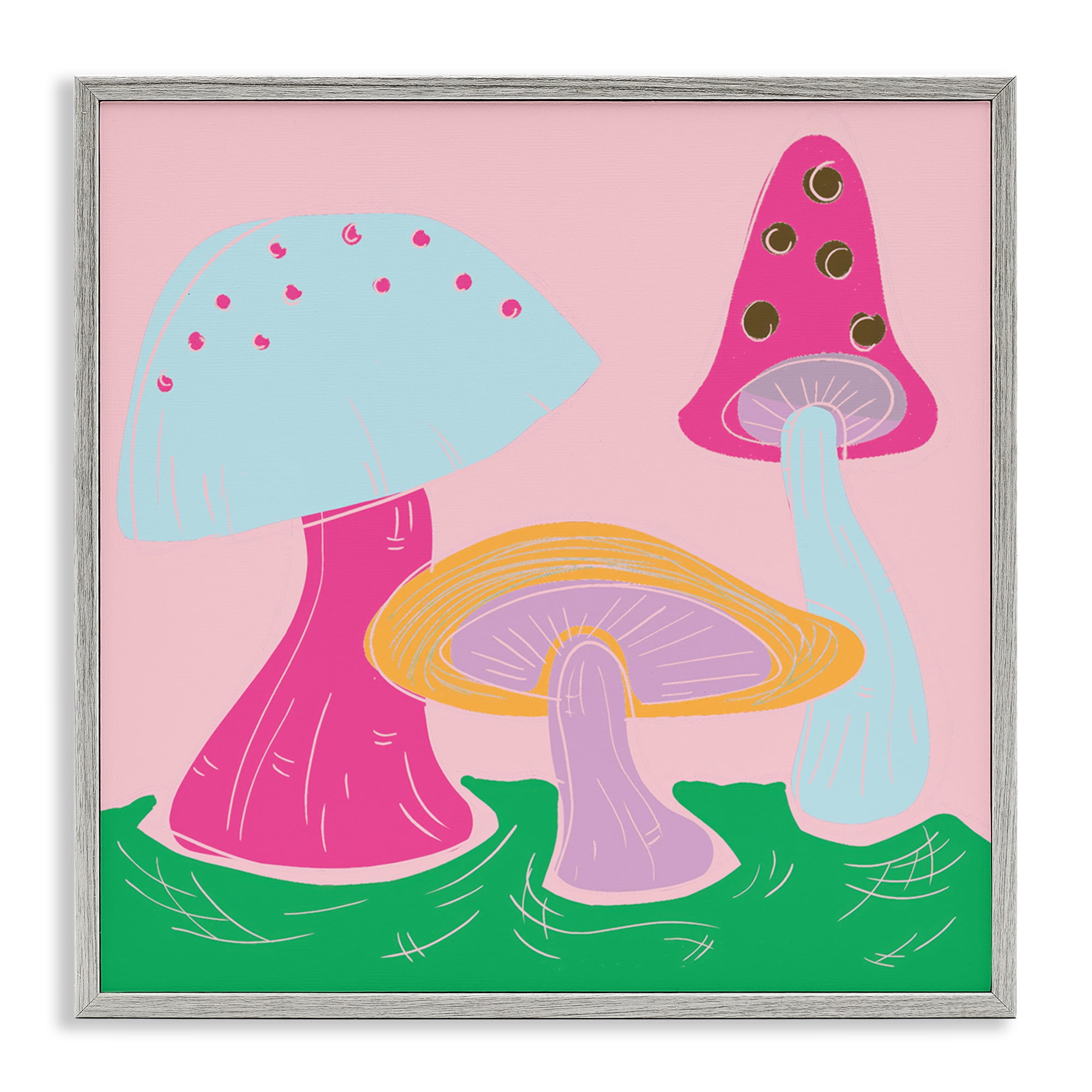 Stupell Industries Groovy Mushrooms Dancing Plants & Flowers Painting Gray Framed Art Print Wall Art, 17 x 17