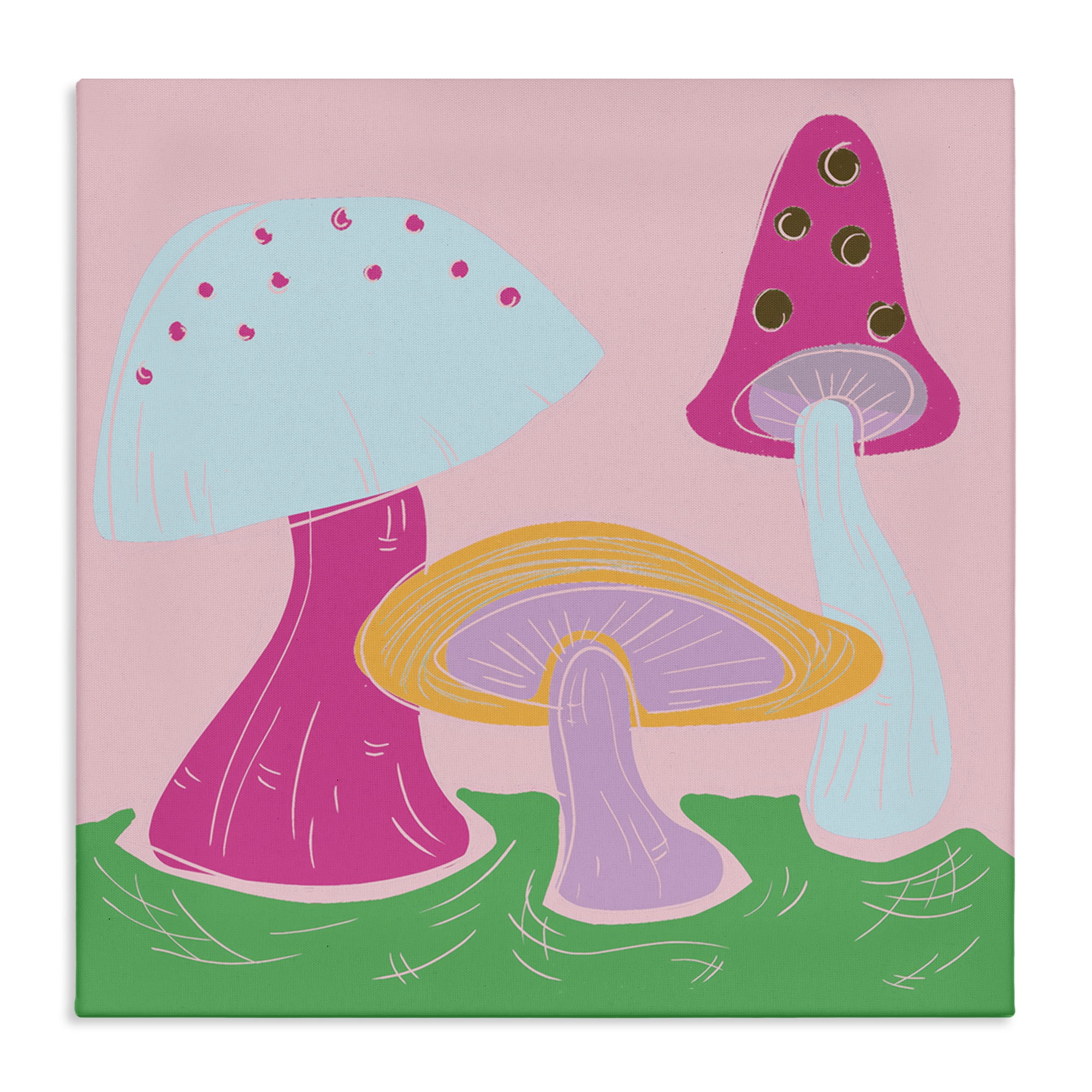 Stupell Industries Groovy Mushrooms Dancing Plants & Flowers Painting Wrapped Canvas Art Print Wall Art, 17 x 17