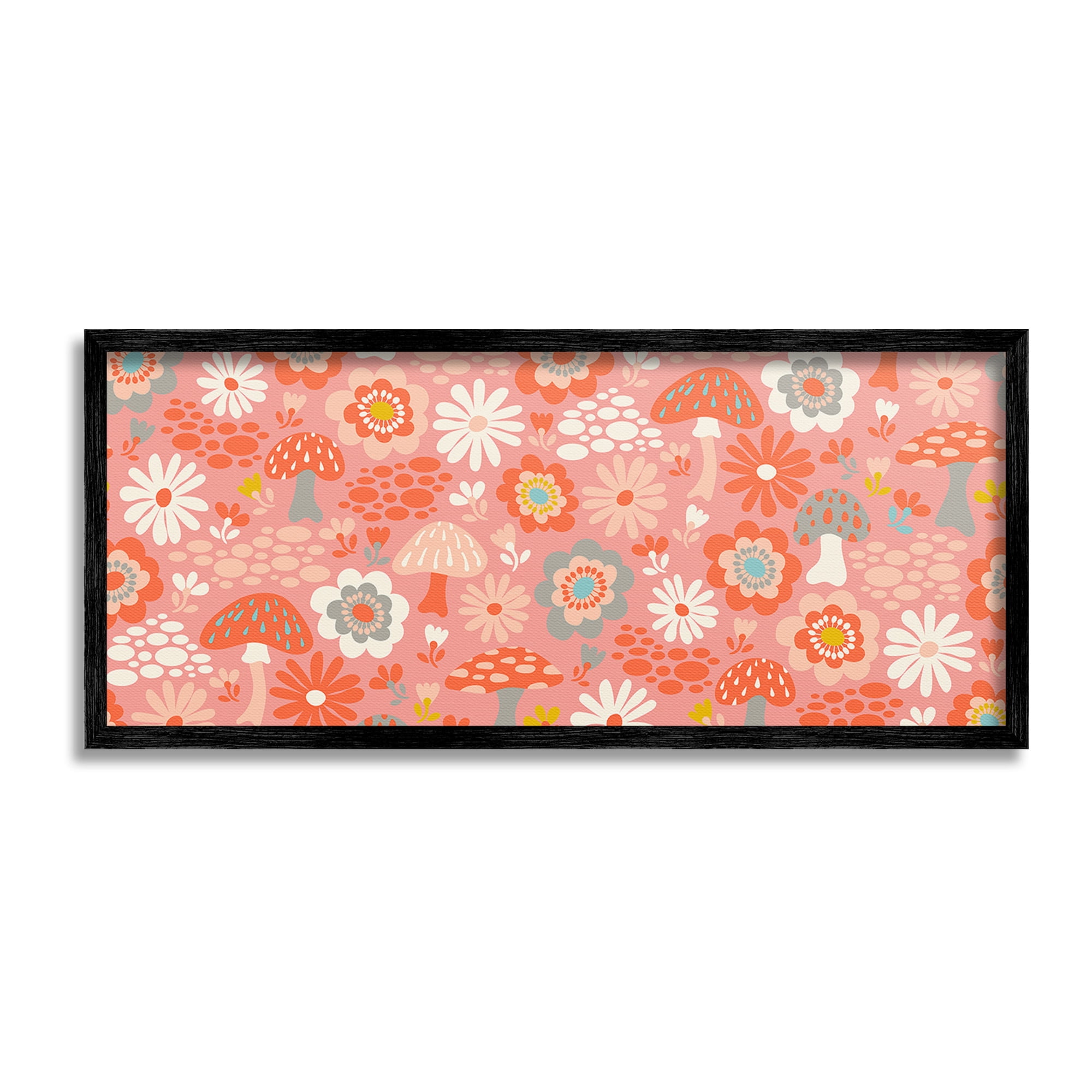 Stupell Industries Groovy Mushrooms & Florals Botanical & Floral Painting Black Framed Art Print Wall Art, 24 x 10
