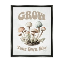 Stupell Industries Groovy Mushrooms Grow Phrase Botanical & Floral Painting Black Floater Framed Art Print Wall Art, 17 x 21