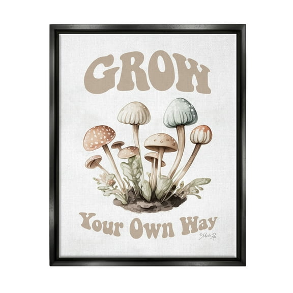 Stupell Industries Groovy Mushrooms Grow Phrase Botanical & Floral Painting Black Floater Framed Art Print Wall Art, 17 x 21