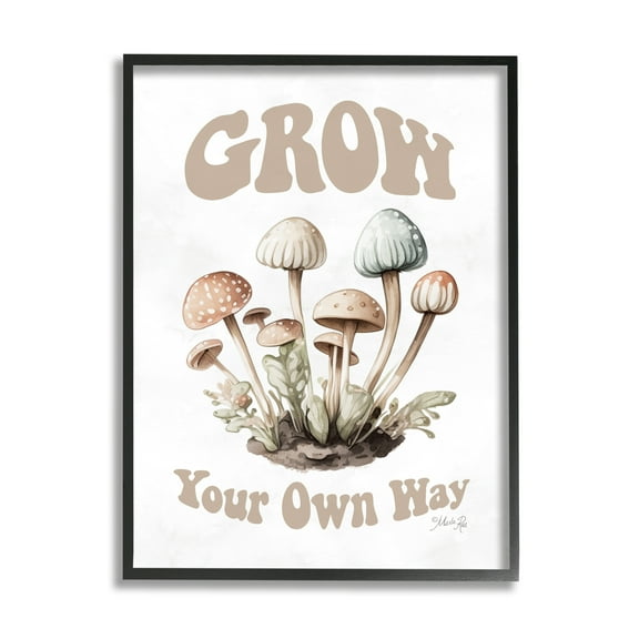 Stupell Industries Groovy Mushrooms Grow Phrase Botanical & Floral Painting Black Framed Art Print Wall Art, 11 x 14