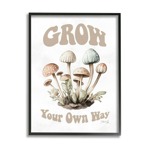 Stupell Industries Groovy Mushrooms Grow Phrase Botanical & Floral Painting Black Framed Art Print Wall Art, 24 x 30