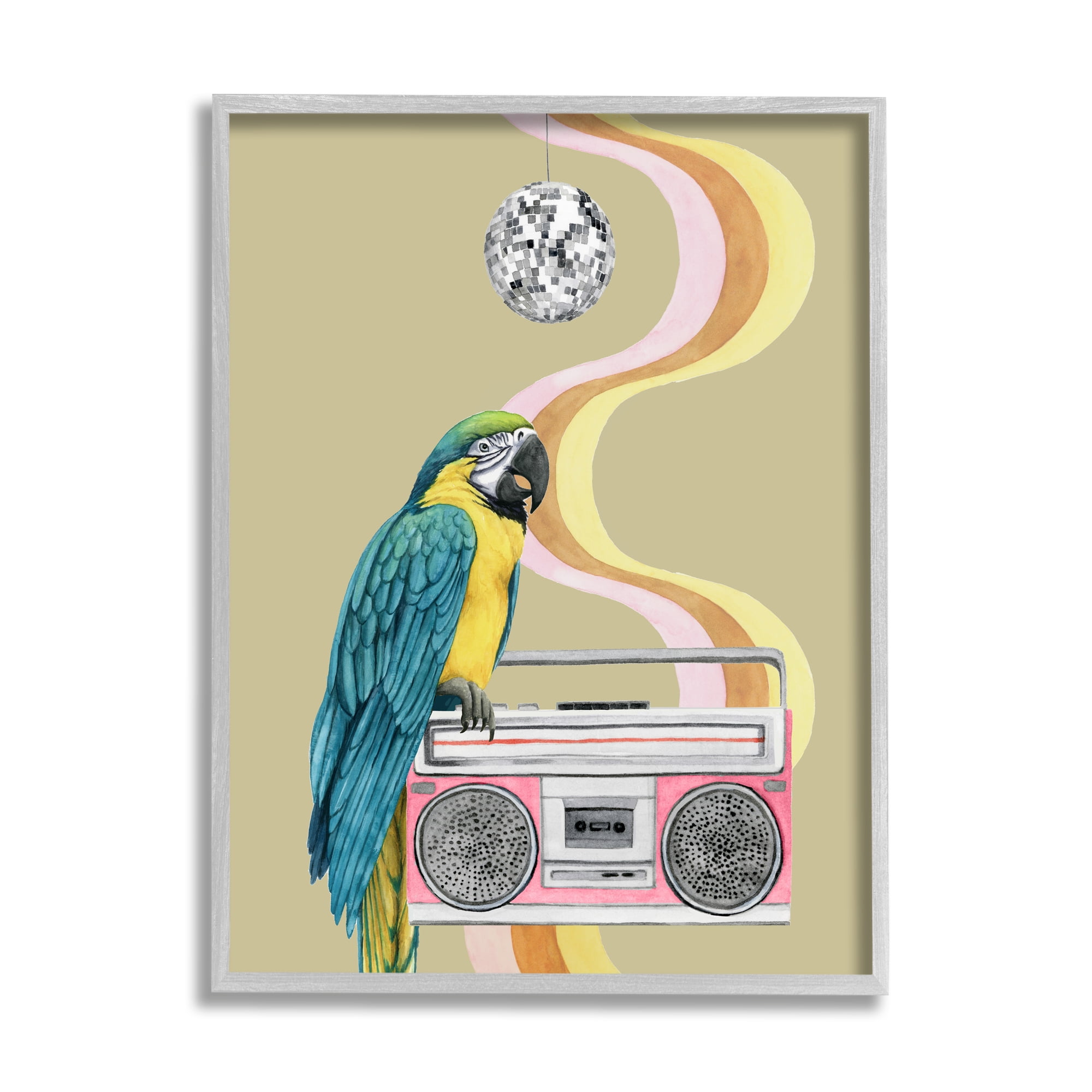 Stupell Industries Groovy Parrot Pink Boombox Retro Disco Ball, 24 x 30, Design by Grace Popp